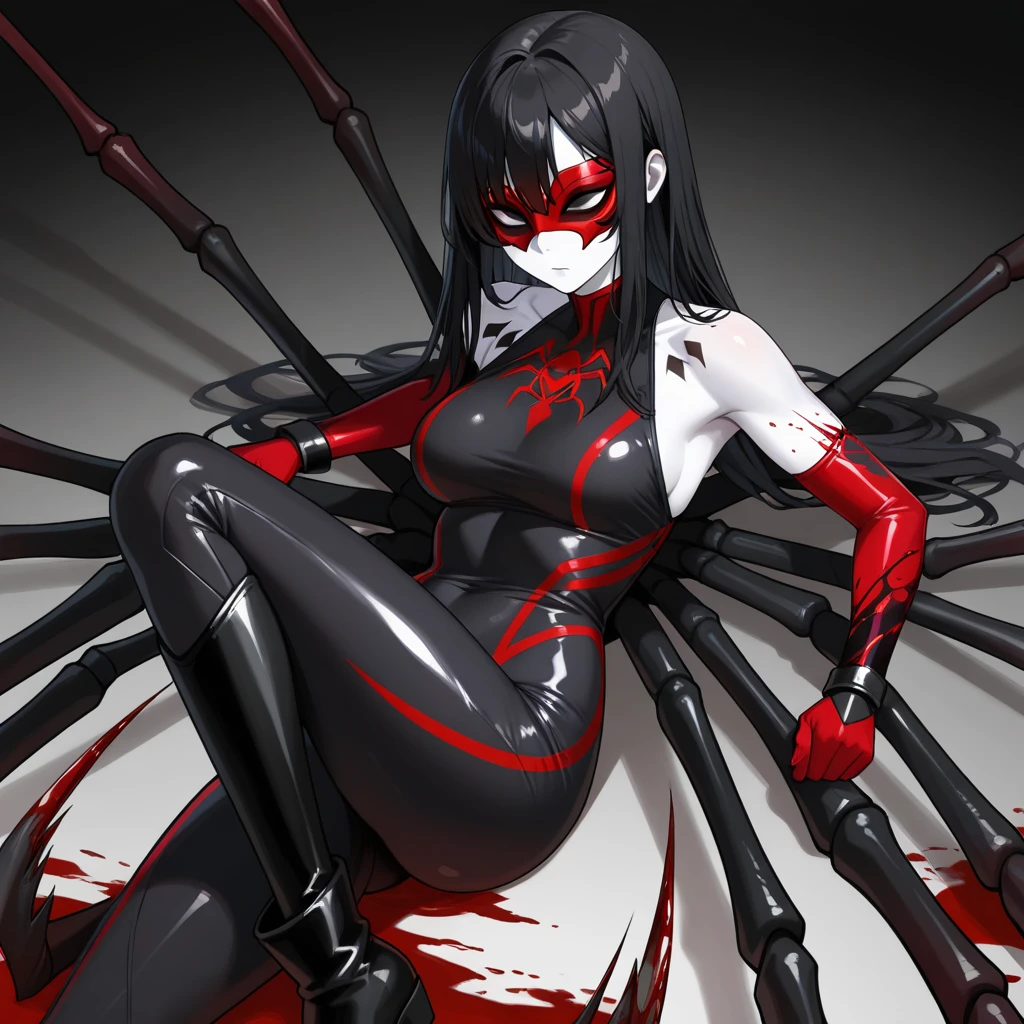 girl, beautiful, symbiote, scared, black slime, masterpiece, beautiful, red light,