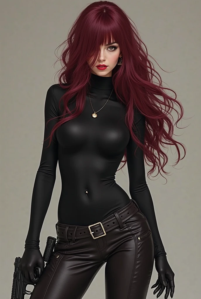 **Vera&#39;s Current Appearance:**

**1. **General Features:**

- **Physical Form:** Vera is in her most human form, looking like a young and attractive woman. Her appearance combines elegant and intimidating features.
  
- **Height and Body:** She is of average height, with a slender and agile figure, which allows graceful and precise movements.

**2. **muka e expression:**

- **muka:** Vera has a face with delicate features, but with an intense and enigmatic look. Your eyes are big and expressive, with a subtle glow that reflects its manipulative nature.
  
- **body hair:** Your hair is long and fluid, falling in gentle waves to the waist. Hair color is a deep shade of red or purple, that accentuates your striking look.

- **expression:** Her expression is often seductive and self-confident., with a subtle, intriguing smile that displays both charm and a hint of cruelty.

**3. **vestimentass e Estilo:**

- **vestimentas:** Vera wears a fitted and stylized outfit, which is a combination of dark leather and light fabrics. The suit is designed to highlight your shape and provide freedom of movement.. Silver and metallic details adorn the outfit, accentuating its threatening and sophisticated appearance.

- **Accessories:** She wears accessories like bracelets and necklaces, which add a touch of glamour and are also part of their menacing appearance.

**4. **Additional Features:**

- **Aura and Posture:** Vera exudes an aura of control and power. Her posture is always upright and confident, with calculated and elegant movements that demonstrate their ability to manipulate and influence.

- **Detalhes especiais:** Their appearance may include details that reflect their supernatural nature., like a light glowing aura around her, especially when using his skills.

--- Being, in its current form, combines seductive charm with an intimidating presence, reflecting its manipulative and controlling nature. Its appearance is carefully designed to attract and influence, at the same