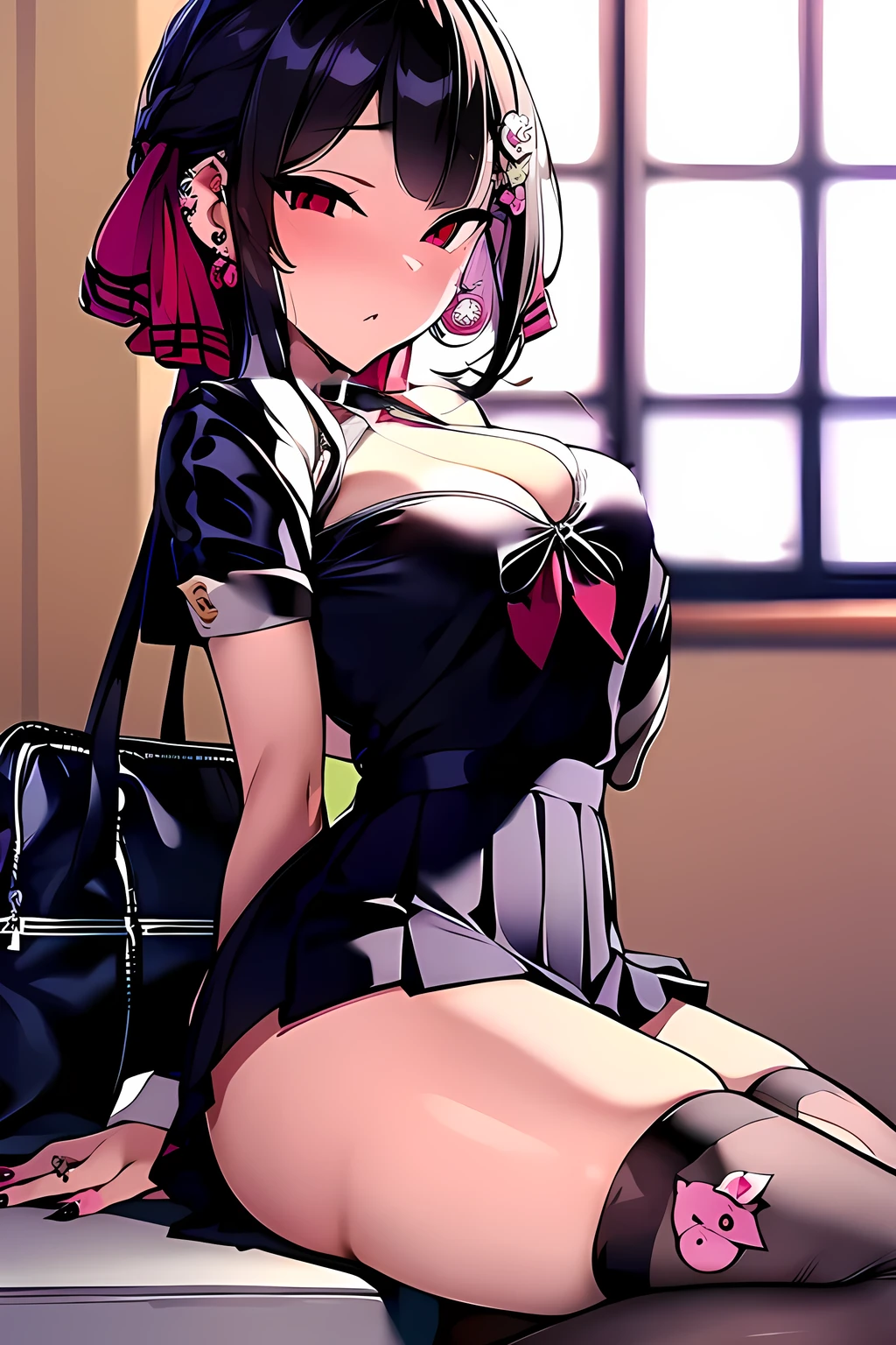 young woman、Brown Skin、、Heavy makeup、blonde、Dark eyeshadow、Sunburn、Gal、黒Gal、18 year old daughter、high school girl、Berry Short、short hair、boyish、high school girl、Brown Skin、Brown Skin、One Man、rape、tears、Beautiful woman、Tight waist、Acme Face、Slender body、Small breasts 、Blazer uniform、classroom、Best image quality、High resolution、masterpiece、super high quality、Thick pubic hair、orgasm face、Pink Panties、Pink is good  、Blushing、4K quality、Blushing、Cry of ecstasy、Wearing black knee socks、Sweaty all over、Heavy breathing、Cowboy Shot、Shaking breasts,uneven chest、上下にShaking breasts、Penis sheath、Standing doggy style