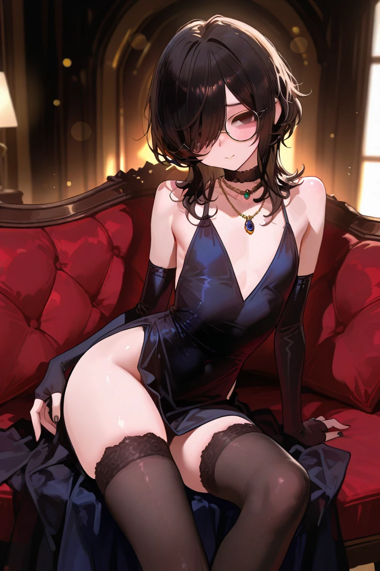 Shy and seductive look　Sexy Body　Clear Eyes　Round eyes　Sit in a luxurious chair　office lady　Japanese women　Manga illustration　Beautiful and firm breasts　Beautiful E Cup Breasts　the body is slim　Highest quality　4K Chignon Hairstyle　Hair tied up　Medium Long Hair　Light brown black hair　hair ornaments　Fancy Necklace　Hotel with a great night view　Simple Background　Seductive pose　garter belt　Black Stockings　Earrings　　Fancy Necklace　Fine details　Beautiful anime illustrations　Beautiful Face　alone　High resolution, One Girl, Highest quality, Attention to detail, Slightly parted lips　Seductive red lips　Professional, Vibrant colors, Perfect Anatomy, ideal facial features, 理想的なProfessionalポーションの図, Perfectly beautiful body, Highly detailed skin, Glowing Skin, Glowing Skin, Cleavage, Captivating smile)),Obscene see-through black and purple lace bra,Sexy black and purple lace thong, (Attractive 35 year old Japanese widow,）High heels　Miss Soapland　Full body image　An expression that invites a man
