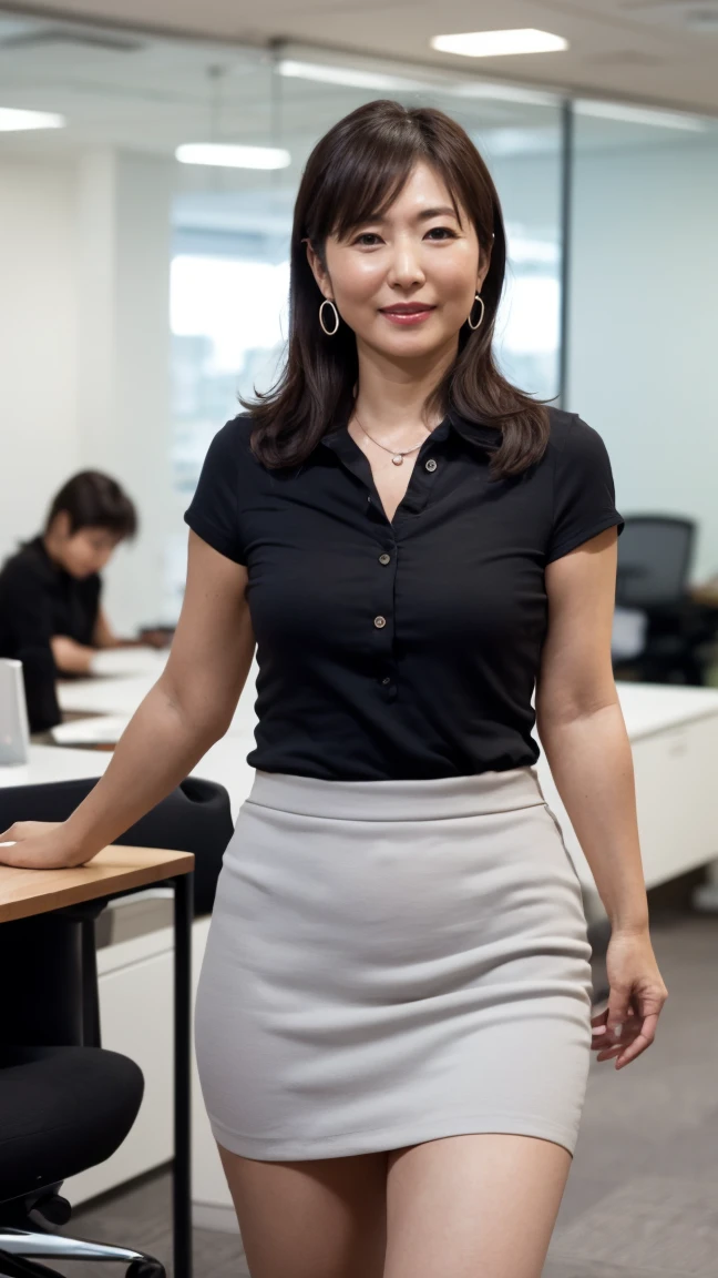 A beautiful, youthful, energetic Asian woman in her 30s, Ms Lyna, a successful digital marketing manager, wearing a stylish black dress, standing confidently in a modern office setting, looking directly at the camera with a warm smile, her long black hair flowing gracefully, surrounded by digital marketing icons and graphs on the walls, 8K resolution, highly detailed, cinematic lighting, photorealistic