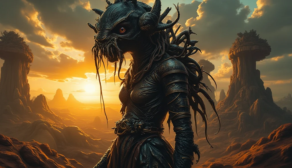 (best quality,4k,8k,highres,masterpiece:1.2),ultra-detailed,realistic:1.37,a girl,scared,facing a giant creature,terrifying detailed eyes,flowing hair,armed with a small weapon,dynamic pose,dusty atmosphere,decaying environment,split second before the attack,emphasizing suspense,thick shadows,expressive facial features,creepy reflections,ominous lighting,pristine details on the creature's scales,dirt and scratches on the girl's clothing,broken chains on the creature's collar,post-apocalyptic setting,dramatic composition,imposing presence of the creature,frighteningly realistic textures,fierce intensity,breathtaking contrast,vivid colors,powerful emotions.