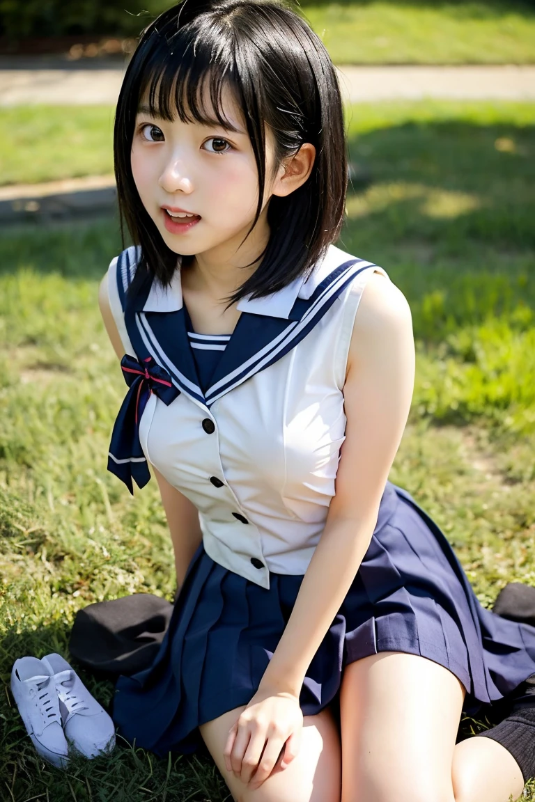 ((((((17 years old))))))、(Ojamajo Doremi : 0.1)、(((A charming face)))、(((Young face)))、(((beautiful girl)))、(((A beautiful woman)))、Beautiful woman、Cute woman、((Innocent face))、((Smile))、((Ultra-detailed face))、((Detailed lips))、((Detailed eyes))、((double eyelid))、(((Beautiful Face)))、(((Beautiful, well-shaped eyes)))、(((Beautiful, well-shaped lips)))、Very Short Hair、ponytail、Pixie cut、BREAK、BREAK、(((Wearing a sailor uniform)))、BREAK、8 heads、(((slender)))、(((Slim body)))、(((Thin body)))、(((Slim woman)))、(Flat Chest:1.5)、BREAK、Photographic quality、Natural light、(フォトRealistic:1.4)、(Highest quality:1.2)、(Ultra-high resolution:1.2)、8K、RAW Photos、Realistic、High Detail、Film Grain、Detail Skin、Symmetrical、Delicate skin、Real human skin、pores、Super detailed、Detailed、(masterpiece : 1.2)、Thin face、Sharp Face、Small Face、Small face、Narrow shoulders、Small shoulders、Small shoulders幅、Slim shoulders、Narrow shoulders幅、Beautiful Japanese Woman、Beautiful Korean Woman、Slim womanモデル、Young Gravure Idol、Realistic young gravure idol、Young Sensual Gravure Idol、Young Pretty Gravure Idol、Japanese Model、Young Gravure Idol、((From the knee up)) 、(arms behind back:1.3)