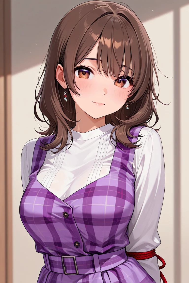 (masterpiece, best quality), 1girl, solo, looking at viewer,
<lora:Ratetaso-v1:0.95>, thick thighs,
upper body, portrait, 
straight-on,
showing smile on face,
bronze hair, very short hair, forehead, sidelocks, high ponytail, 
light purple eyes, tsurime,
medium breasts,
(Aran sweater blazer worn over a blouse and tailored shorts with loafers:1),
standing, straight-on, arms behind back,
day, outdoors,