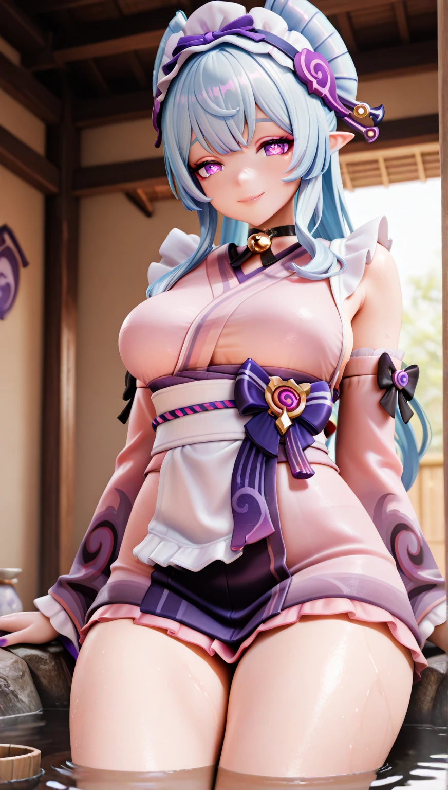 16K Ultra High Definition
Highest Quality
Glamorous cat girl
Super big ass and super big ass
Super Detail
Ultra-realistic body
Shiny skin
Glossy detailed hair texture
long beautiful long hair with gradient color from black to blue,,,,,,,,,,,
Cat girl closes her eyes and holds out her lips
Cute fangs and pink tongue peek out
plump pink nipple rings protruding slightly from her outfit
Collar with bell　Sly smile
Cat girl is happily licking something
Tail extending from her ass
A bewitching purple aura covering the surroundings。The background is a Japanese-style room with white sheets