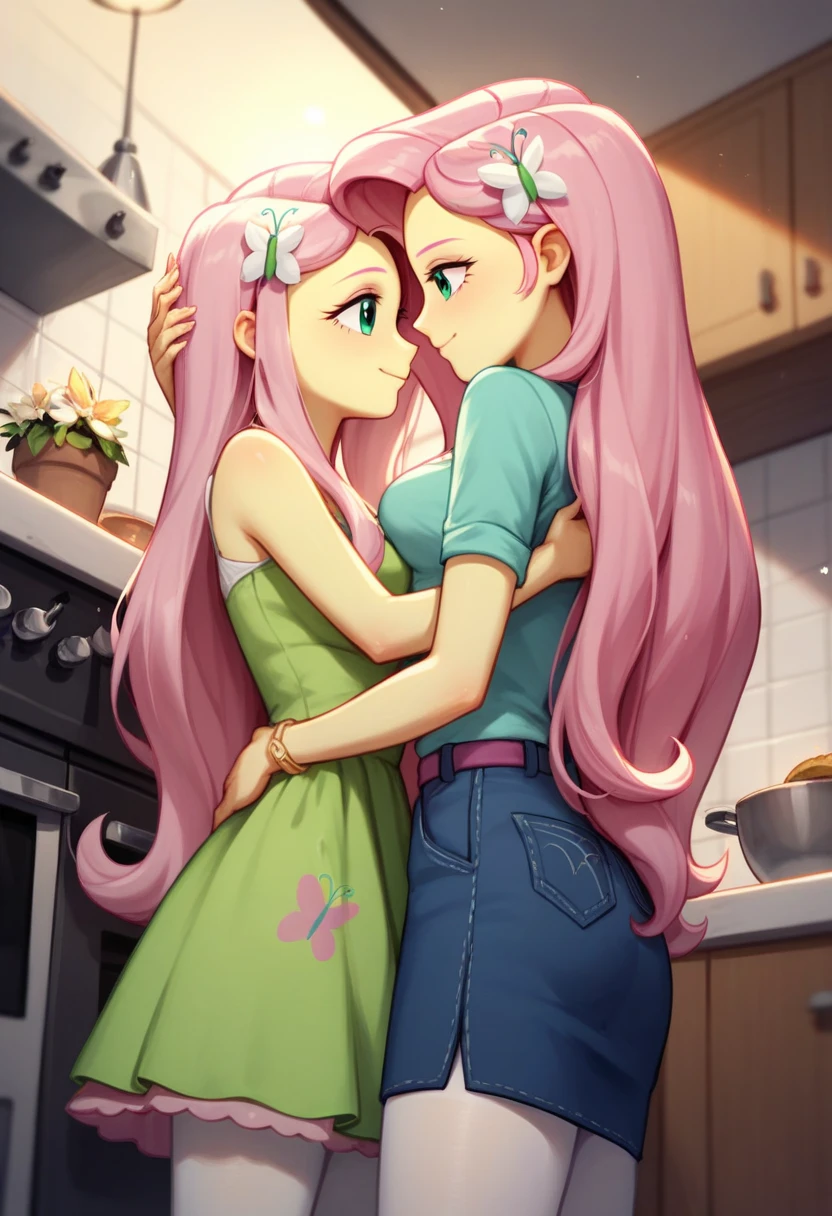 score_9,score_8_up,score_7_up,score_6_up,source_cartoon, 2girls,
atom eve, ginger hair, green eyes, pink superhero suit, cape, shorts, aroused, french kissing fluttershy from equestria girls, white tank top, green skirt, hugging, blush, upper body shot, inside bedroom, large bed, night time, 
<lora:Anime Summer Days 2 Style SDXL_LoRA_Pony Diffusion V6 XL:.8> <lora:AtomicEve:.9>