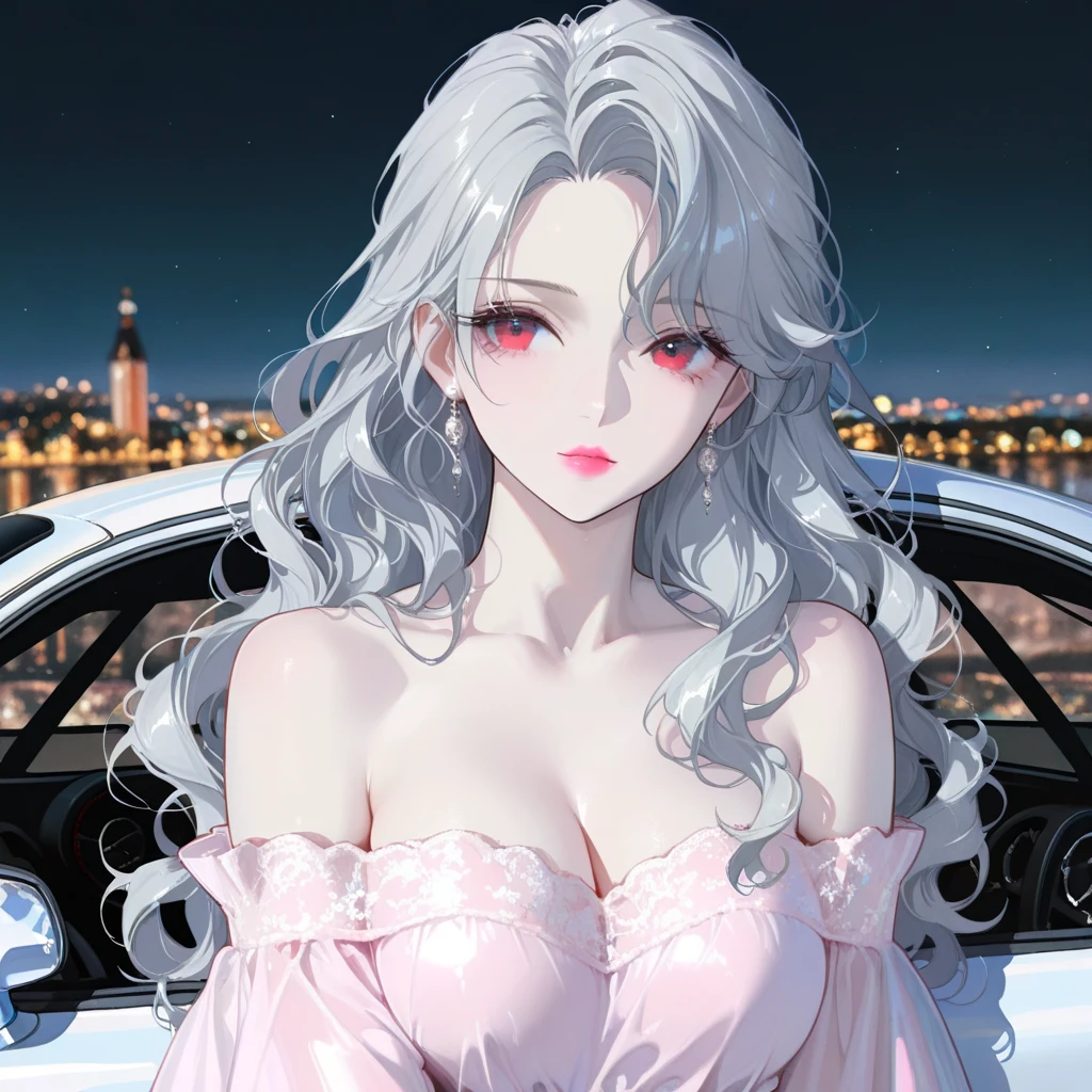 score_9, score_8_superior, score_7_superior, High-resolution CG illustration,A masterpiece in 32K resolution,Highest quality,it is really amazing,Very detailed,Ultra-high resolution,Ultra-realistic,Realistic,Increased depth of field,Cinematic lighting,
Elegant mature Japanese woman,
Shiny silver hair,Wavy long hair,Showing his forehead,god々Beautiful,Ultra-detailed and beautiful face,Sensual look,Beautiful dark brown, moist eyes,Pitch black eyes,Glowing, moisturized skin,Translucent white skin,born々New skin texture,Great proportions,
Elegant wine-red slit dress,spaghetti straps,Deep slit,Detailed and beautiful lace decorations,born地の柔らかな質感,
Black panties,
Black Stockings,
A dark and blurry night background,Dark overcast sky on a dull night,Dark clouds filling the sky,Thundercloud,Coastline at night,Golden reflections on the sea surface,delay々A desolate sandy beach that continues,
Dramatic Angle,