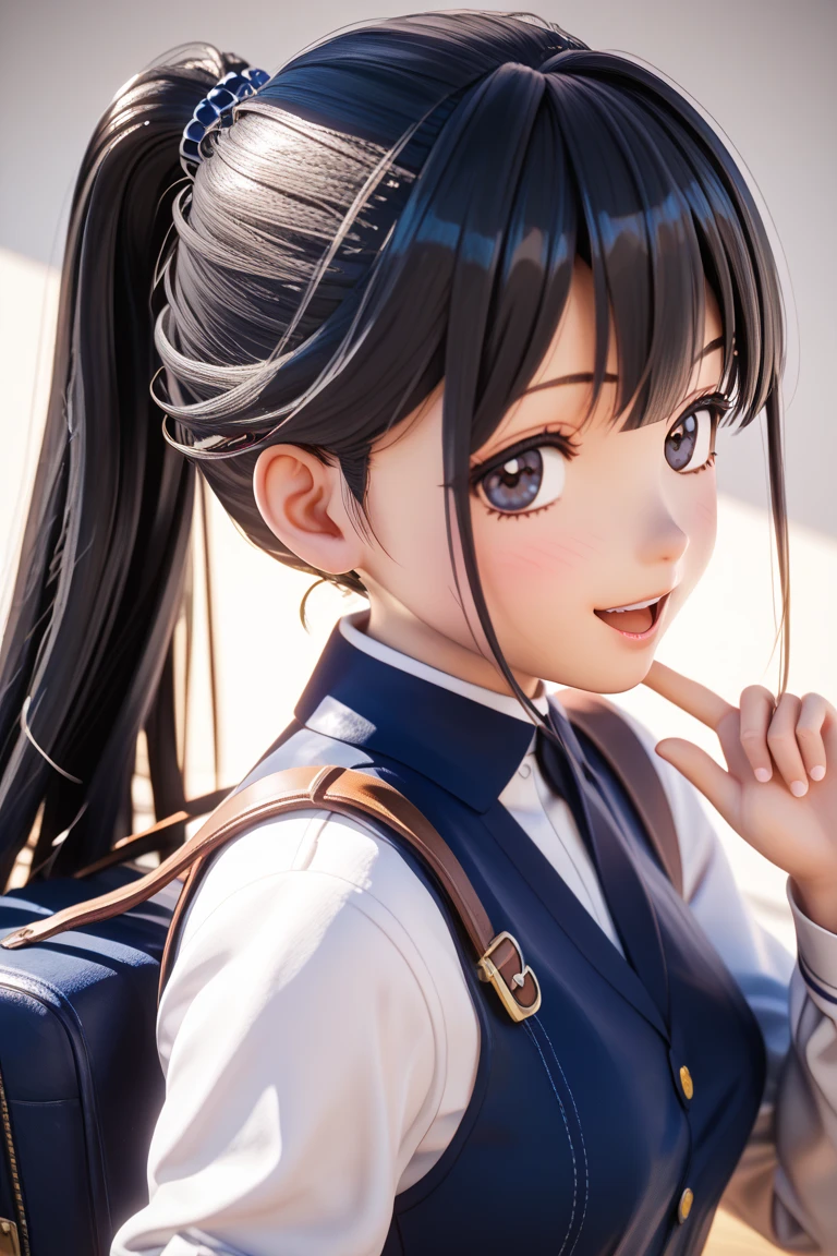 anime girl with long hair and a blue shirt posing for a picture, realistic anime 3 d style, 3 d anime realistic, photorealistic anime, photorealistic anime girl render, smooth anime cg art, anime styled 3d, realistic anime artstyle, anime realism style, anime style. 8k, realistic young anime girl, render of a cute 3d anime girl