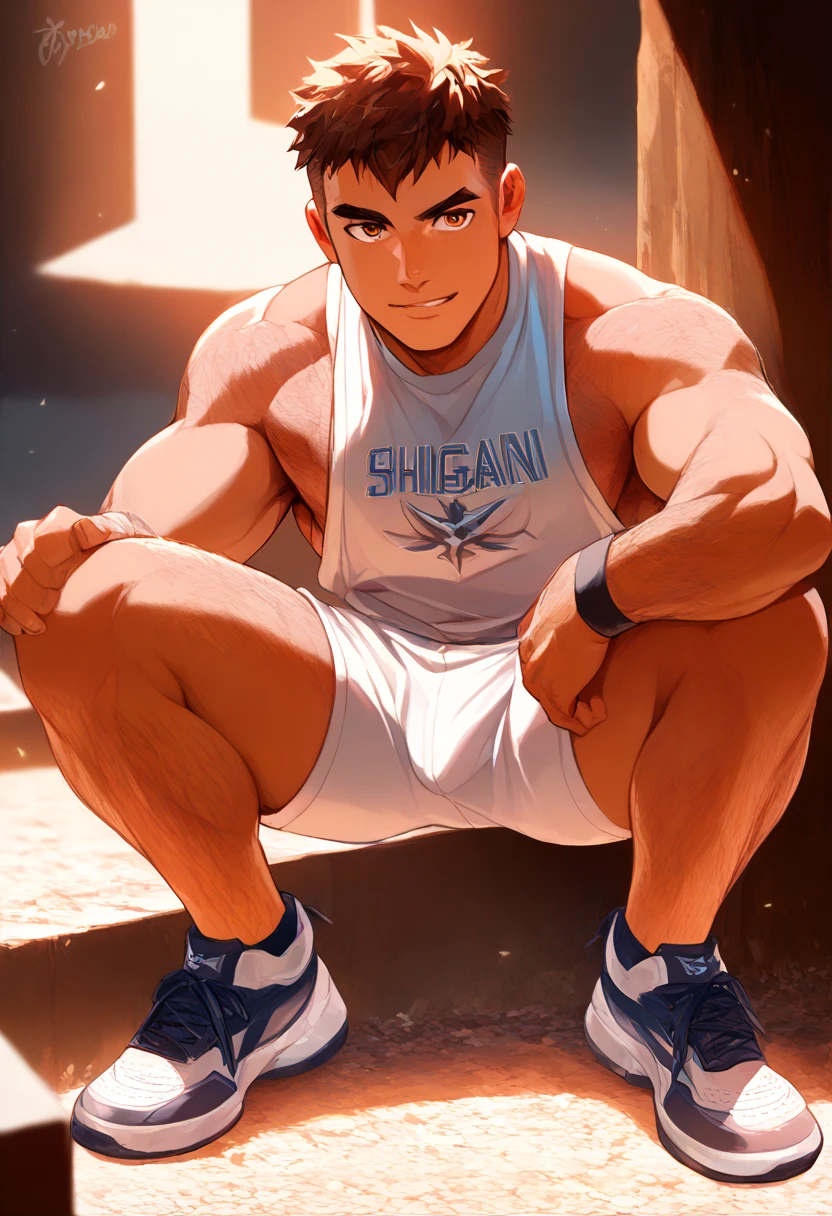 Sporty boy showing feet