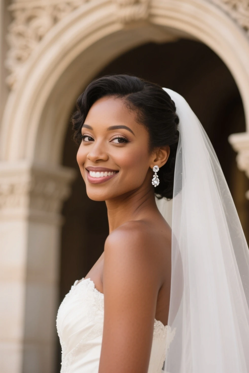 Realistic full body photo of a smiling black young girl with long hair, black skin, ponytail hairstyle, She dances in front of the camera in a long A-line wedding dress with straps made of shiny satin., Park,glamour fotoshooting, Wedding celebration, perfect ???????, perfect brown eyes. Perfect hands with 5 fingers on each hand, Matching girl, look into the camera, 1 Frau. (Eye make up:1.1), (highly detailed skin:1.1), spirit, analog style, keen focus, 8K  UHD, dslr, good quality, Fujifilm XT3, Grain, Award-winning, ​masterpiece. Wedding celebration