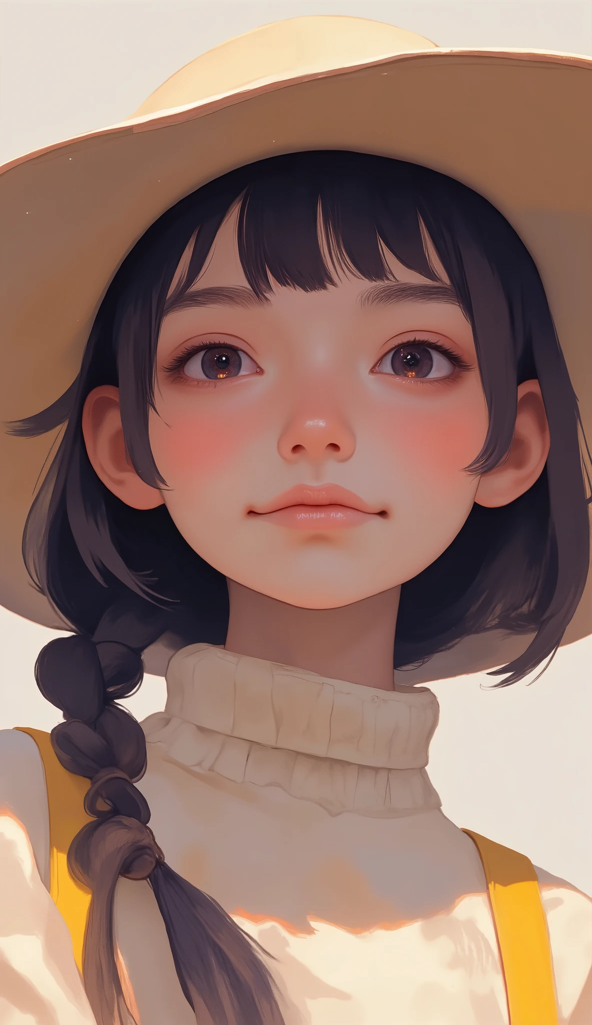I have a girl with a hat on her head and braids,  cute natural anime face , girl cute pretty face, cute realistic portrait, Cute portrait, very cute anime girl's face,  wearing a straw hat, Portrait of a cute anime girl,  かわいいAnime Girl Portrait s, Cute Anime Face,  かわいいAnime Girl Portrait , portrait cute-good-face, Anime Girl Portrait