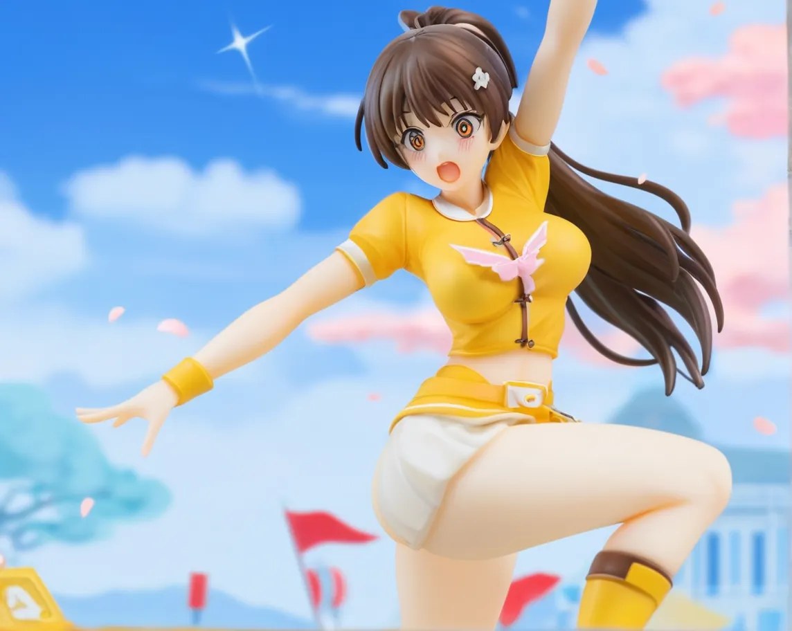 best quality,masterpiece,(shining_skin:1.1),high resolution,detailed,(sharp edge),1 girl,brown hair,low ponytail,long hair,Rabbit ears,rabbit tail,Lift your legs,Cheerleading长,miniskirt,crop top,Lower chest,Pom Pom \(Cheerleading\),Lift your legs,happy,open mouth,stadium,