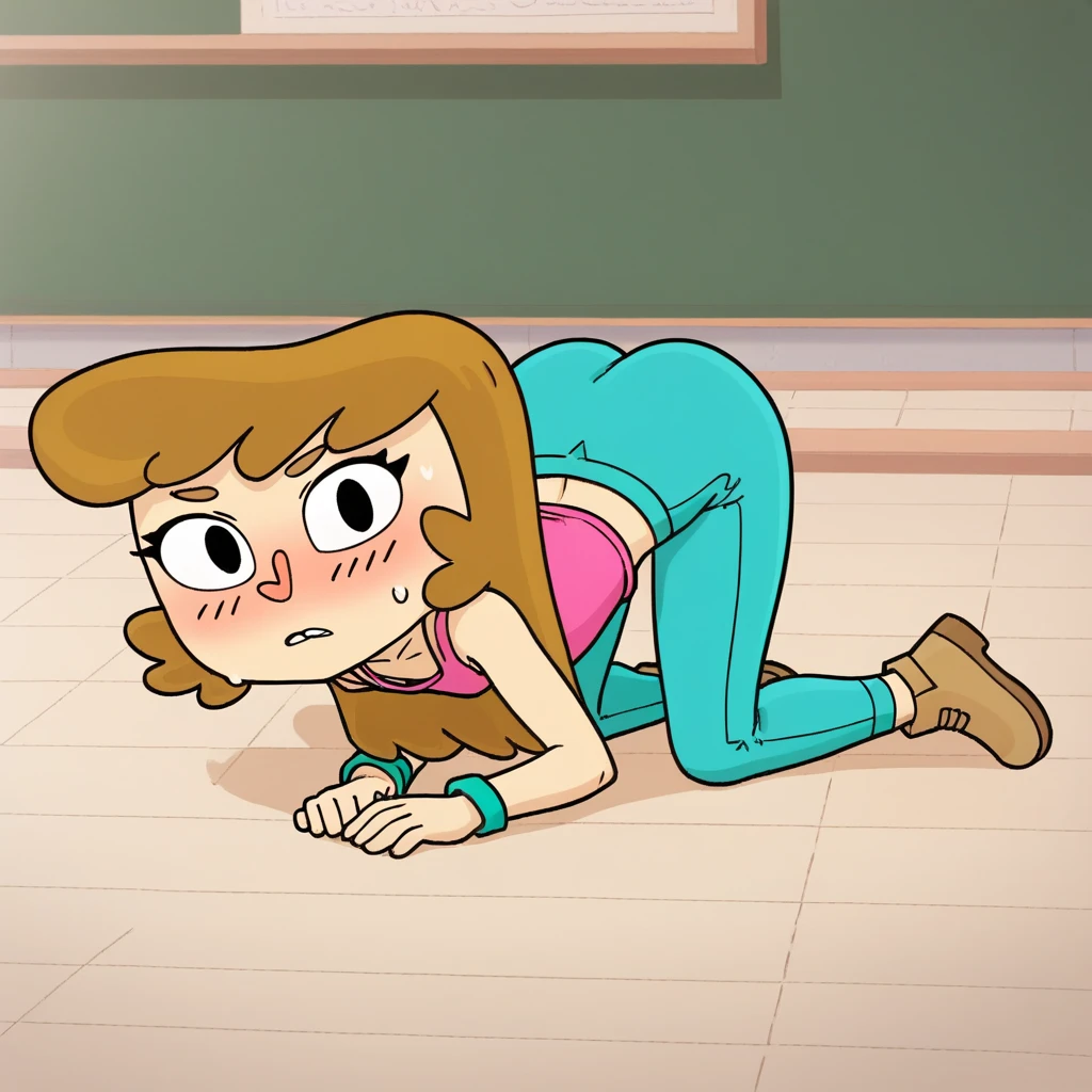 Anne Boonchuy, ((1girl)), ((age ten)), ((((short)))), (short torso), dancing, bosque, ((score_9)), looking at viewer, smiling, anime, correct anatomy, Chibi, spread_pussy, anus, Ahegao, from behind, prolapse, masturbating