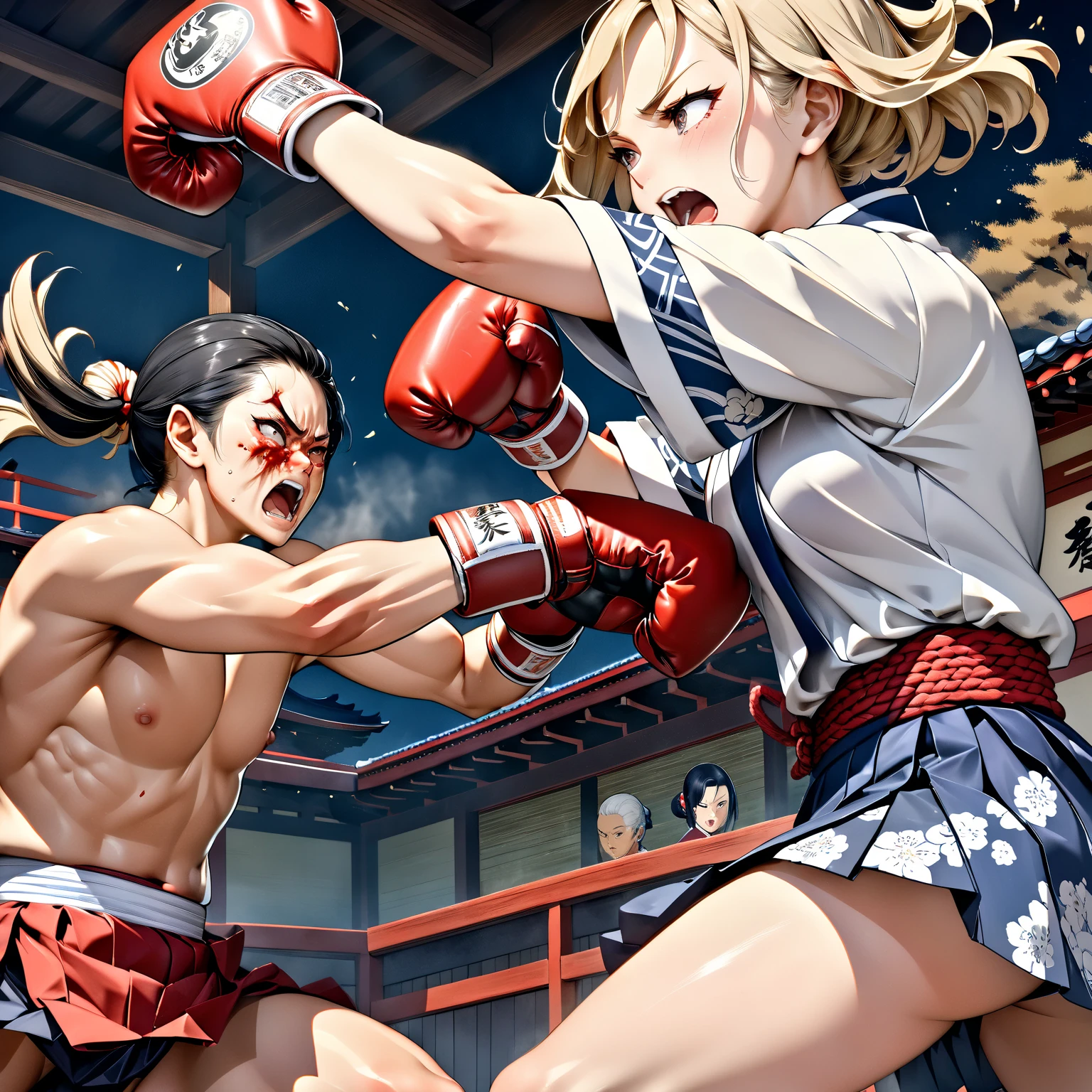 anime character with a muscular man in a boxing ring, hajime no ipo box fight, posing for a fight intricate, boxing match, fight pose, in a boxing ring, brutal fight, knockout punch, resting after a hard fight, muscular!!, in a fighting pose, posing for a fight, fighting pose, boxing, asuka suit under clothes!, sfw version