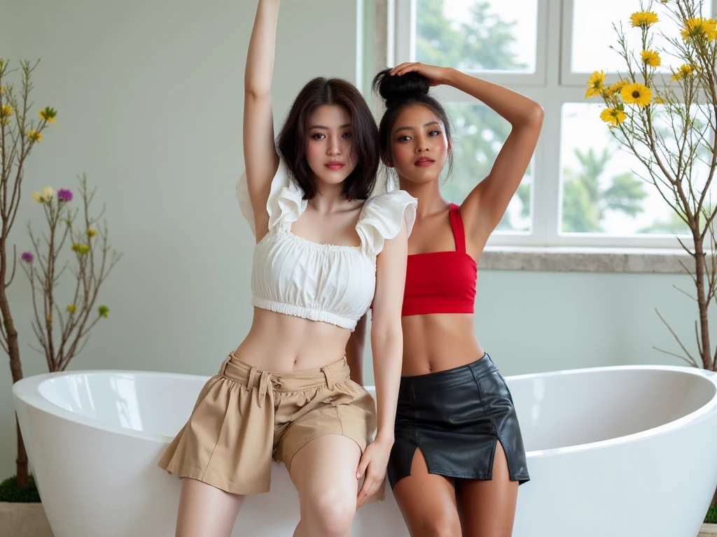 Candid Photography of an average indonesia girl, and minimalist fashion, apper body framing, netral expression, sitting in cafe, mirror reflektion, with cinematic lighting