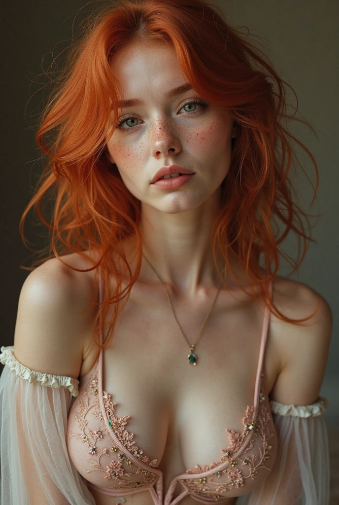 ((( naked:0.9)))) (((by Stefanie Scott:0.8))) ((( face de Emma Watson:0.9))), Selfie, 1 girl in, 19yearsold, standing alone, aesthetic art, irish redhead, wavy red hair, shoulder length red hair, (grey-eyed), light gray eyes, some small freckles, pale skin, A glass, breasts small, runner's body, Detailed texture skin, (extremely detailed 8k wallpaper), soft lighting, high qualiy, film grain, Sharp focus Fujifilm XT3, f5.6, 50mm, high détail, sharp focus,(naturallight), (nakwd), sports well, (naked), crazy details, complexdetails, hyper detailled