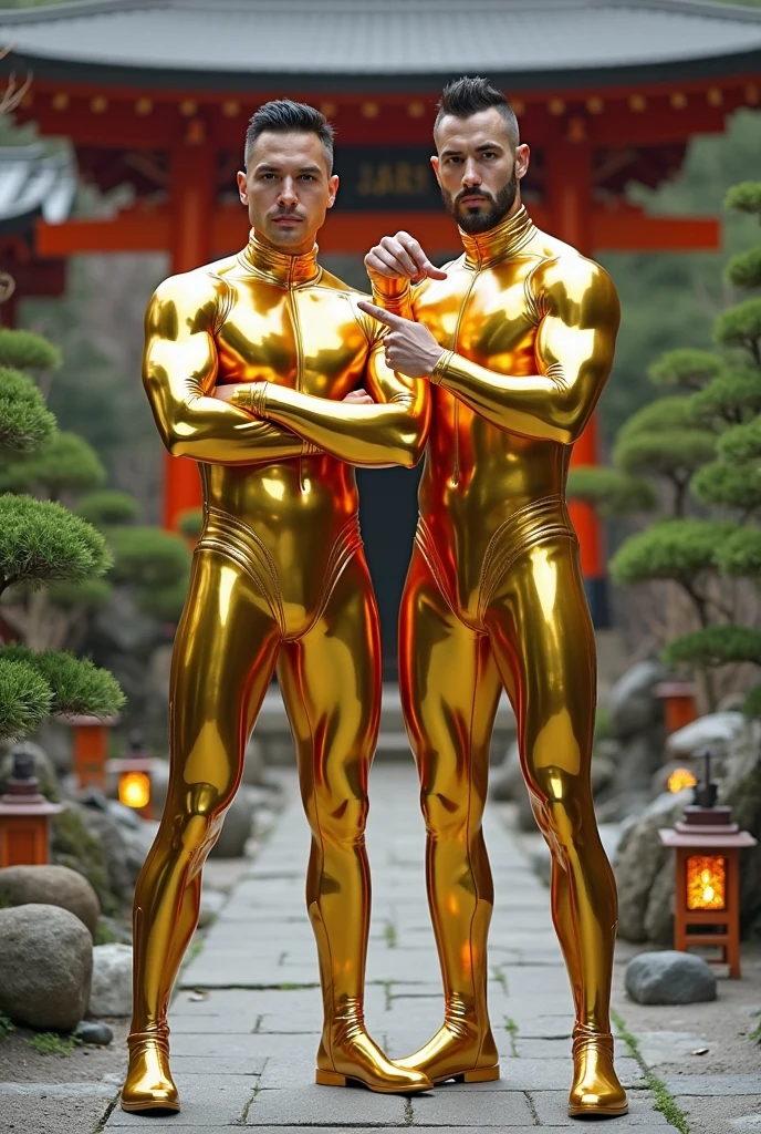 3 young boys wearing light and translucent clothes each in a color being yellow, light blue and cyan subjectively, large bulge, full body,