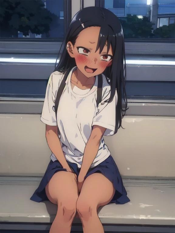 masterpiece, ultra quality, ultra sharp, ultra detailed, 1girl, solo, (((good anatomy))), haduki kurumi, shiny skin, (tattered torn dripping wet white gym shirt), navy gym pants, animal ears, randoseru, name tag, Japanese anime pose, laugh, BurumaShorts, Buruma, Gym Uniform, (((sitting, squatting, spread_legs, legspread, split_legs, spreading legs)), (randoseru backpack:1.4), (embarrassed, jitome:1.4), buruma, blue buruma, black buruma, (cameltoe), (tattered torn short sleeve white gym uniform with colored hem), (tiny nipples), (white long loose socks), strong lighting, legspread, bukkake, cum on clothes, cum on legs, cum on buruma, cum on bloomers, (spreading pussy by hands)