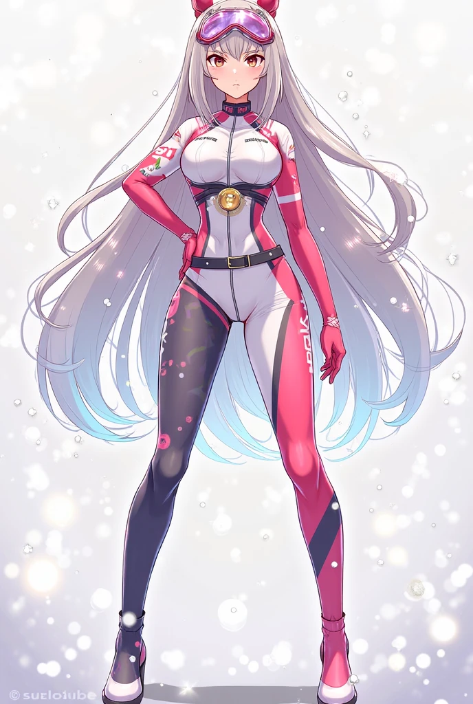 ninLaev, white leotard, cape, elbow gloves, masks on head, red thighhighs