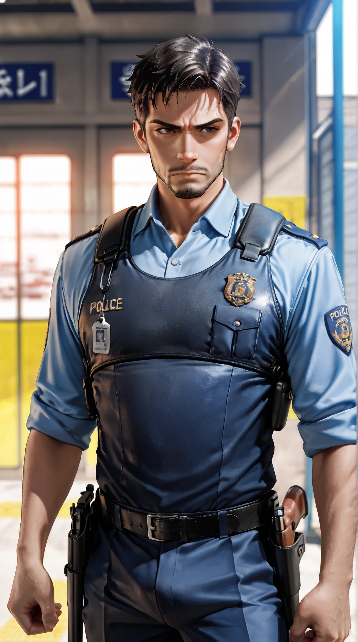 ((best quality)), ((masterpiece)), ((realistic)), (detailed), male Adolescence Slim, Maori, Steel gray eyes, , Honey Blonde Slicked-back undercut hair, Pride, wearing Quilted pants, Baseball jersey, , Cricket hat, and and, Hands clasped in front, showing attentiveness, Police Stations, Rammed Earth, Tiki Torches with Fire, Garden Lighting, ((masterpiece)), absurdres, HDR, <lora:add_detail:1>, <lora:LowRA:0.5>