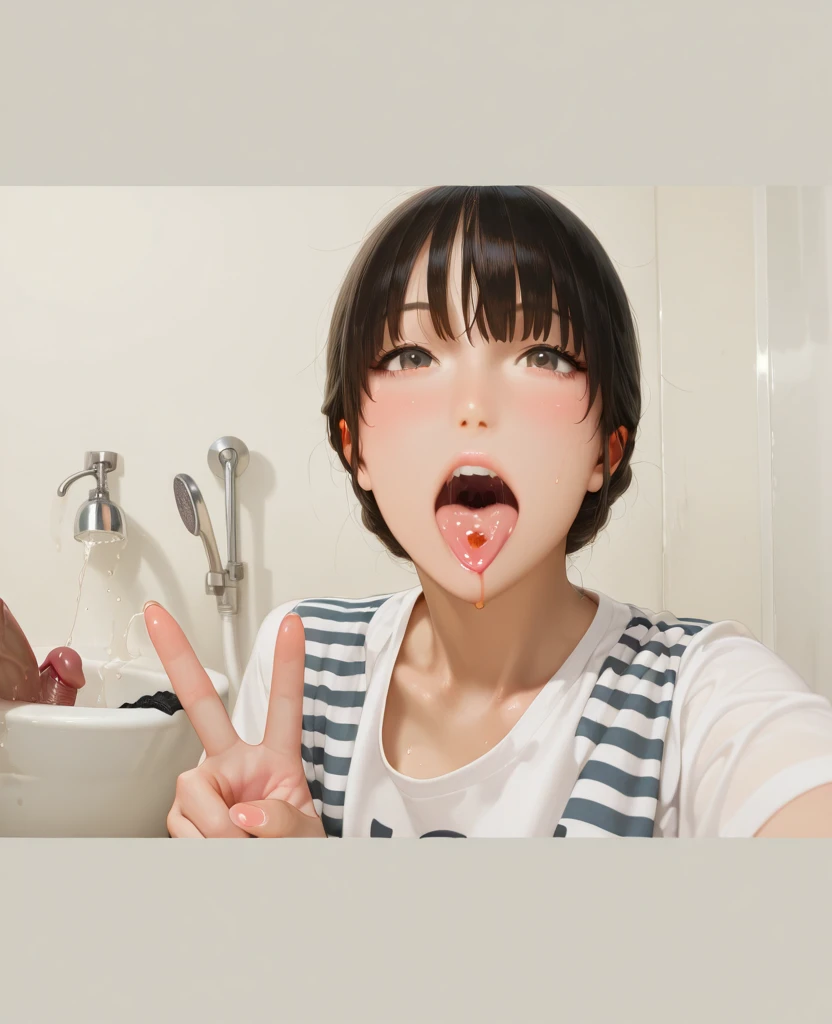 (8K、top-quality、masterpiece:1.2)、(realisitic、ultra-detailliert、超A high resolution,,beautifull detailed face,perfect body,((nighttime)),perfect lighting,Constriction、Beautiful detailed skin、Skin Texture,1giri,1 boy,((,pov,the boy, licking penis,cum facial,cum to mouth)),selfie,spoken heart:1.5,in classroom,students looked