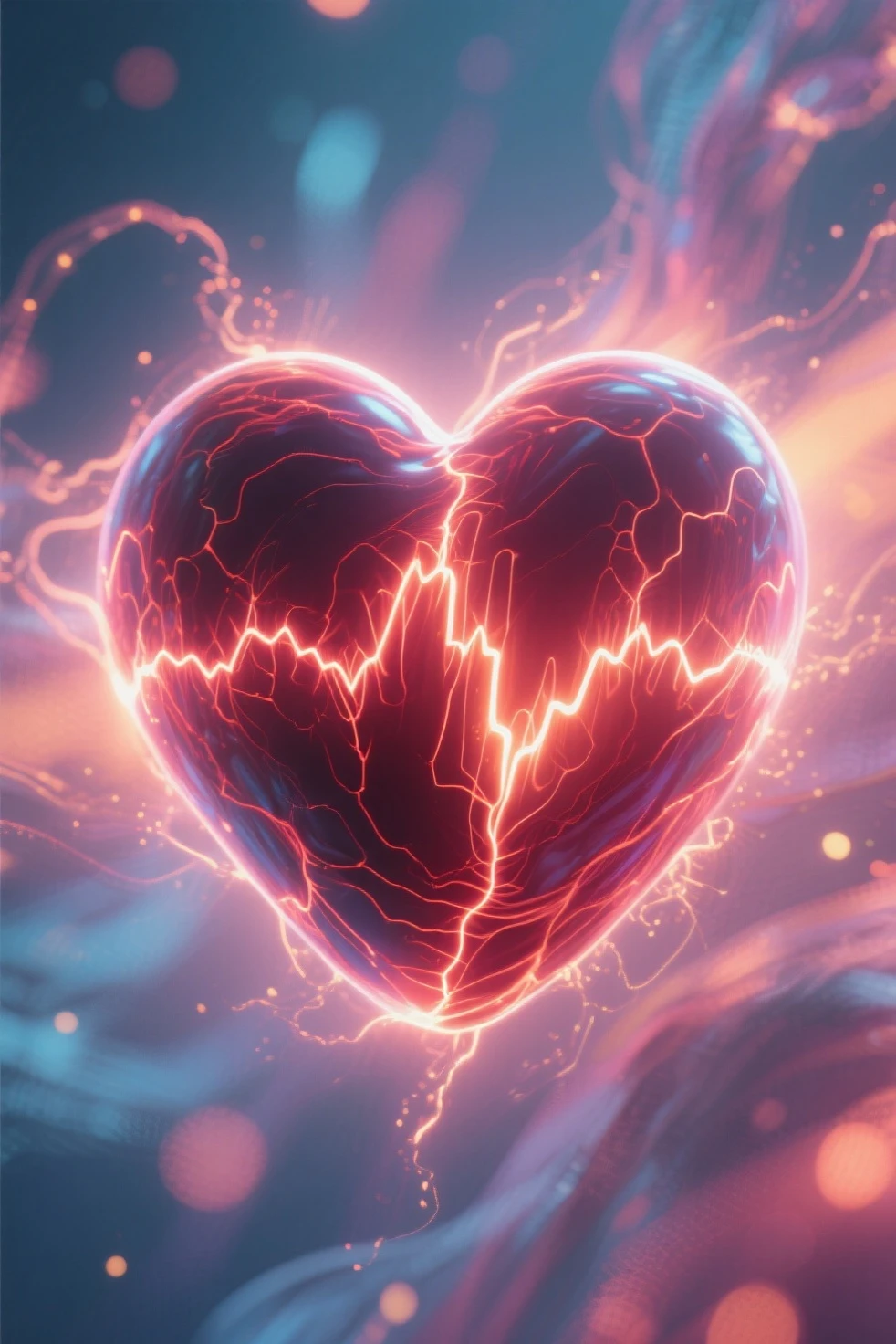  Create an image that represents the fusion of the human heart with the supernatural realm and the vast universe.

Imagine an ethereal and mysterious scenario. En el centro de la imagen, A human heart shines with a, sparkling light. The heart seems to be floating in a translucent mist, evoking a sense of mystery and transcendence.

From the heart, emanates a series of projections, each representing a unique aspect. Some projections take the form of elements of nature, like tree branches, flower petals or dancing flames, evoking a deep connection to the natural realm.

Other projections extend into outer space, turning into bright constellations, distant galaxies or rays of shooting stars. These cosmic projections symbolize the expansion of human emotion beyond the limits of Earth., connecting to the vast universe.

The color palette includes shades of sky blue, deep violet and gold, Creating a magical and spiritual atmosphere. The soft light emanating from the heart and projections contributes to a sense of peace and wonder.

The resulting image captures the idea of a human heart that transcends earthly boundaries, Exploring the Supernatural and Cosmic Realms. This fusion of the human and the divine creates a visual narrative that evokes the search for the deepest emotional connection and the expansion of one&#39;s essence into the vast universe.."