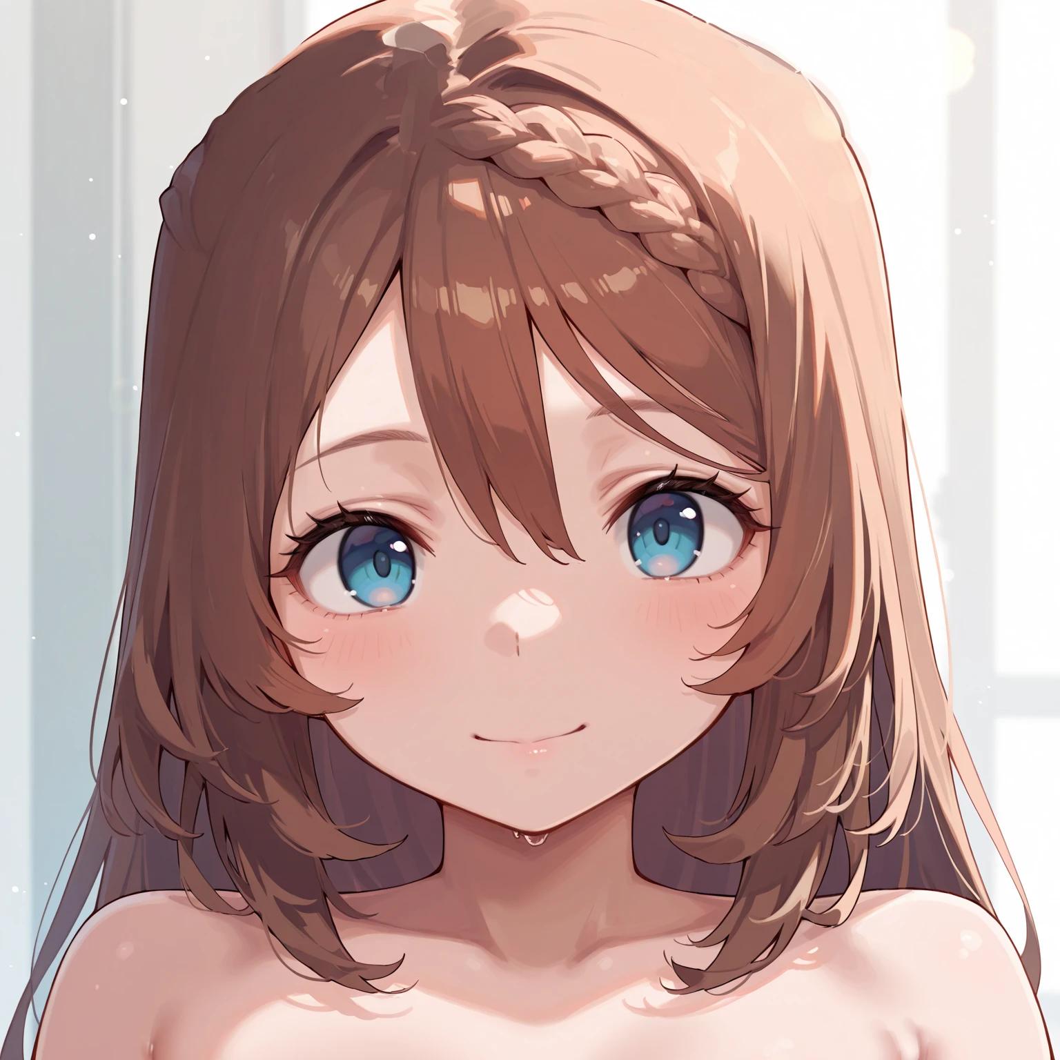 {{{nsfw}}}, {{{masterpiece}}}, {{{best quality}}}, {{ultra-detailed}}, {illustration}, {{an extremely delicate and beautiful}}, ((nude, Completely naked:1.4)), 1girl, (resna, brown hair, braid, blue eyes, medium breasts), upper body,