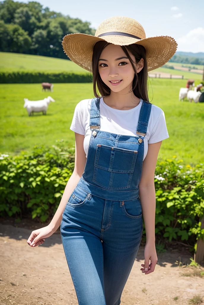Kiera Knightley, 25 ans, delicate, poudre de contour, sexy, Farmer, light overalls, a detached strap, French touch, cheveux de longueur moyenne, grains de beauté, sourire romantique, Seductive look, bonne couverture, de nuit, éclairée par les flashs des photographes, lying in a haystack, au milieu du foin, skin details, pores de la peau, sexy, Appareil photo numérique Kodak Smile 10MP, tendance on Behance, playboy cover