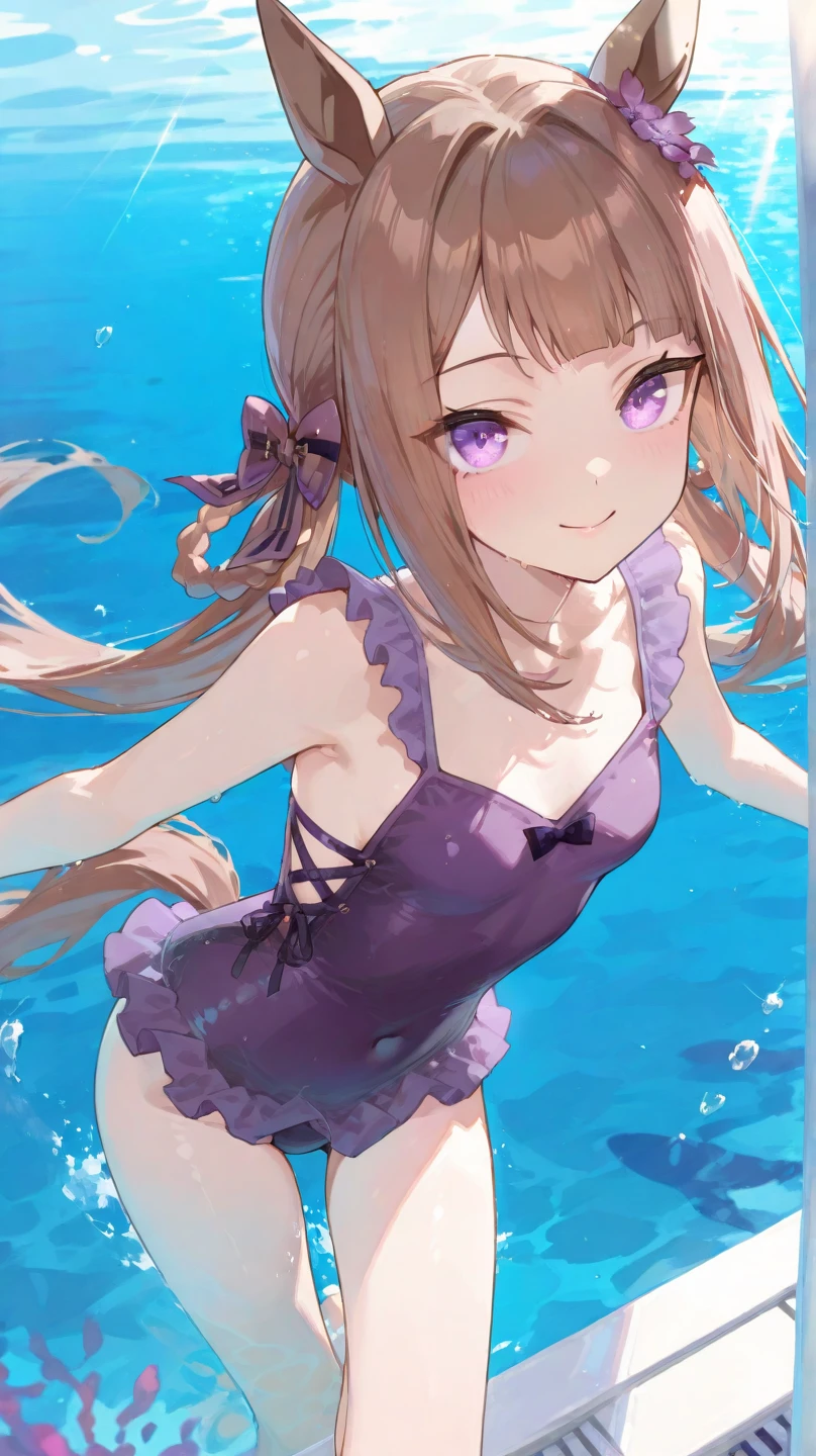 masterpiece, best quality, physically-based rendering, high resolusion, RAW photo, photo realistic,
1 girl, (10years old), Japanese, ((low rise triangle bikini)), brown hair, side tails, flower hair ornament, light blue scrunchie on wrist,
((spread legs:0.5)), ((kneeling)), (outdoor shallow pool), (lower body in water),
BREAK
looking at viewer,
(wet clothhes:1), (wet body:1),
((leak urine:1)), ((orgasm:1.5)), ((covered erectile nipples:0.7)),
(from front), (from above:1.3),