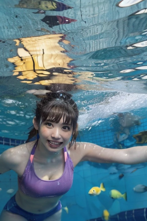 best quality, detailed, beautiful, insanely detailed, absurdres,perfect anatomy,
Japanese woman,black hair,27 years old,
(slender),
(small breasts),
laughing, floating, competition swimsuit, Swimming,(under the sea:1.0), full body shot, dynamic angle, impressive panoramas