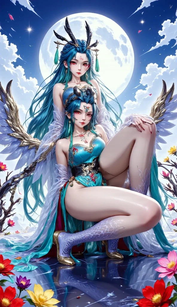 Anime couple sitting on the ground with stars in the background, inspired by Rumiko Takahashi, beautiful gemini twins, by Rumiko Takahashi, sirius a and sirius b, some cosmic angels, beautiful gemini good and evil, omori, official fan art, Star, in the art style of 8 0 s anime, Gemini, In a Japanese anime style