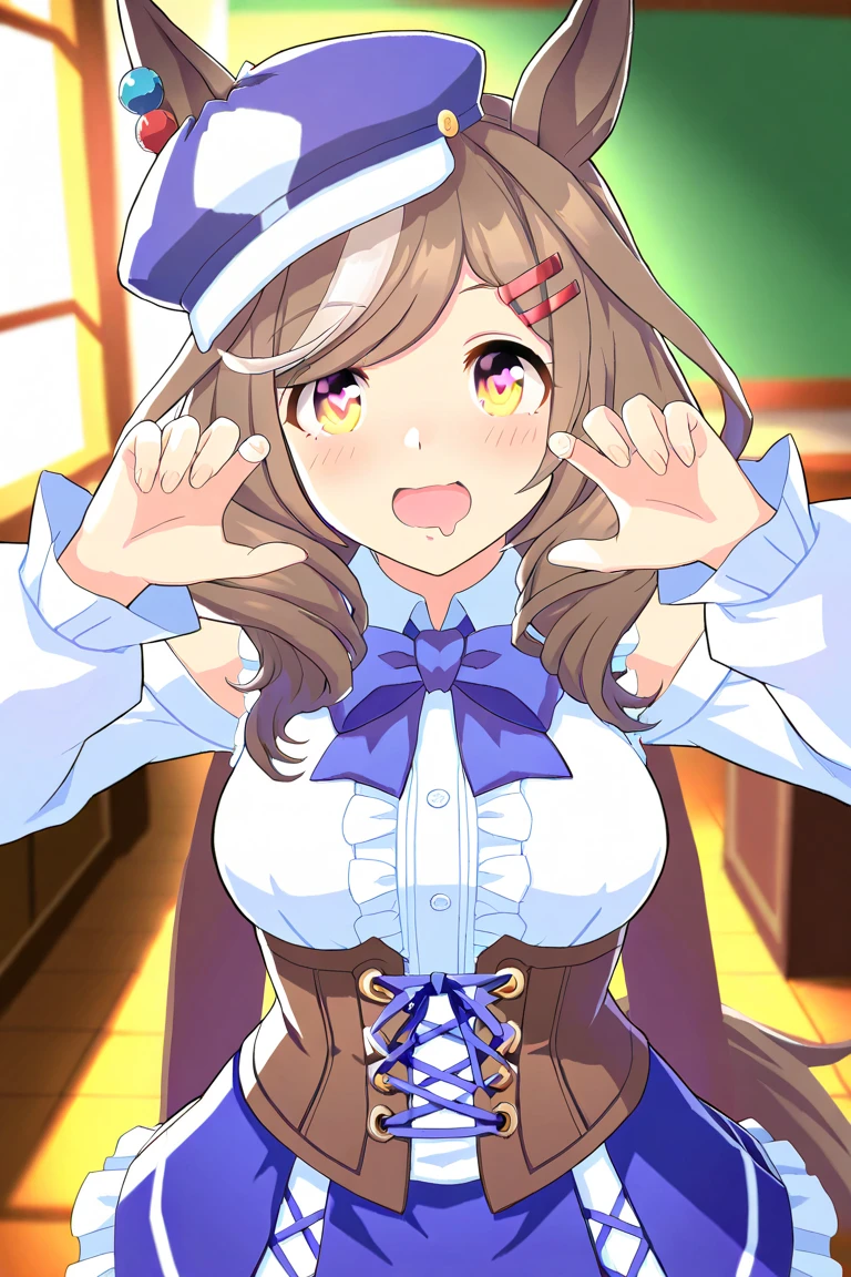 (somejima_style), score_9, score_8_up, score_7_up, 1girl, tan, school, horse ears, horse tail, long hair, slutty_clothes, gyaru, hetero, sex, cumshot, blush, clenched teeth, ahegao, rolling eyes, motion lines, motion spikes, (fertilization), impregnation, cum in pussy, belt, fishnet thighhighs