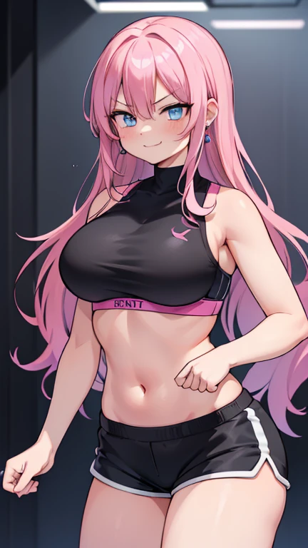 Jibril, ((upper body)), blushed, perfect anatomy, detailed eyes, detailed lips, extremely detailed eyes and face, vivid colors, sharp focus, masterpiece:1.2, ultra-detailed, blushed, ((doggystyle)), (solo), (((cropped tank top, latex, goth,latex skirt))), sleeveless, ((((ponytail))))