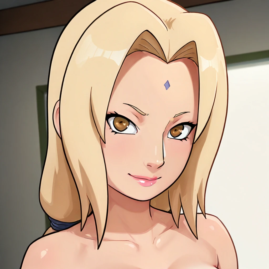 (masterpiece, best quality:1.3), 1girl, Tsunade, upper body, topless, large breasts, nipples, blonde hair, mature female, solo, blush nose blush, freckles, pink lips, looking at viewer, outdoors, (detailed, highres:1.4) <lora:dinixdream_Tsunade:0.65> <lora:Concept_Egirl_Makeup:0.6> egirlmakeup