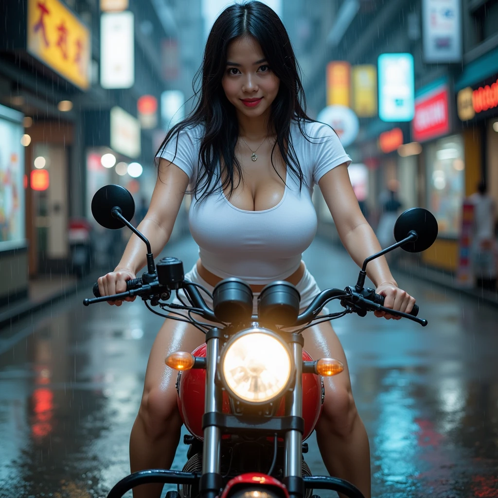 (thai women:1.5),(super highponytail hair),(naked:1.5),(huge breasts:1.5),(slim body:1.3),(smile),(Traffic jammed vehicles:1.3),(Hacked world:1.3),(huge explosion:1.4),(cowboy shot),(best quality, masterpiece)