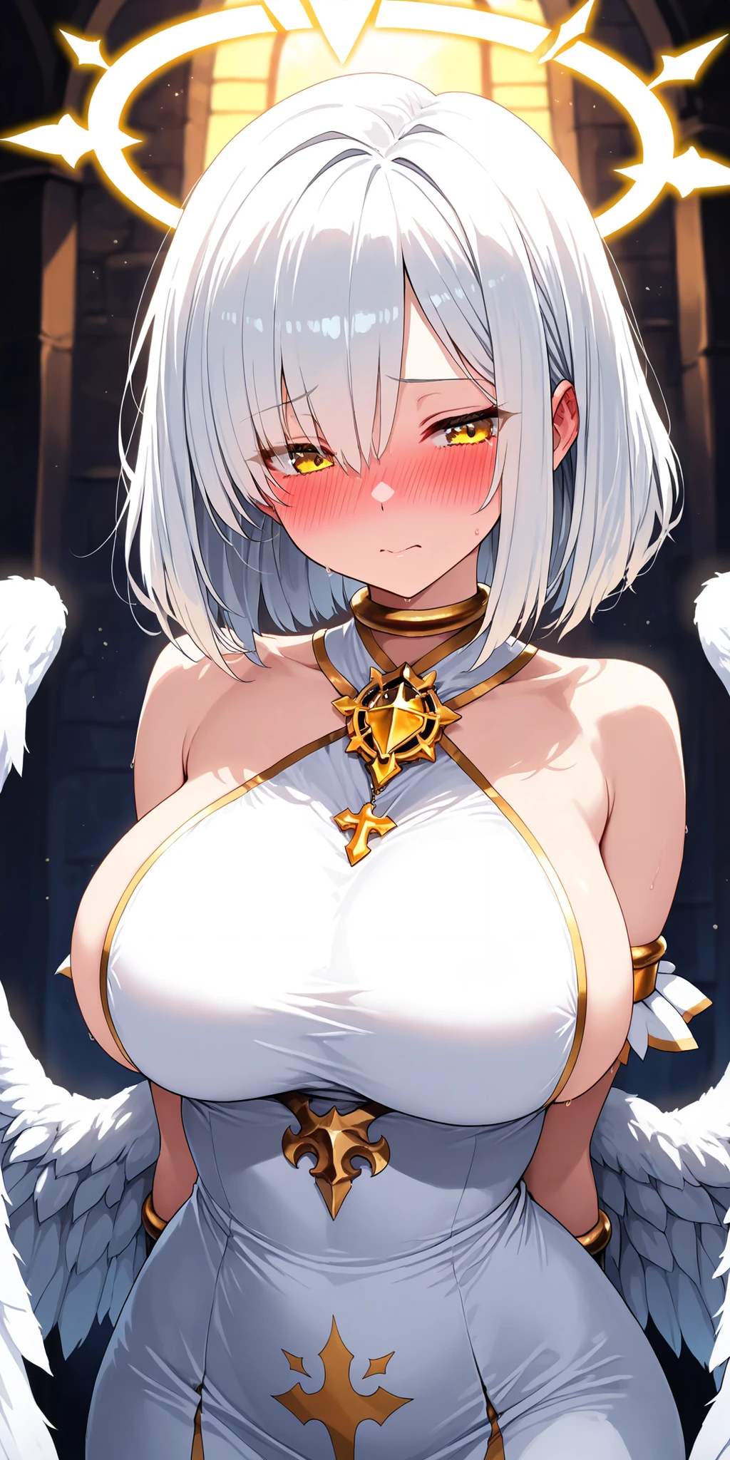 (((Alone))),(((Woman))),(((Thin waist))),(((Average breasts))),(((Light skin))),(((Gray Hair))),(((Serene black eyes))),(((Beautiful face))),(((Wearing tribal clothes)))