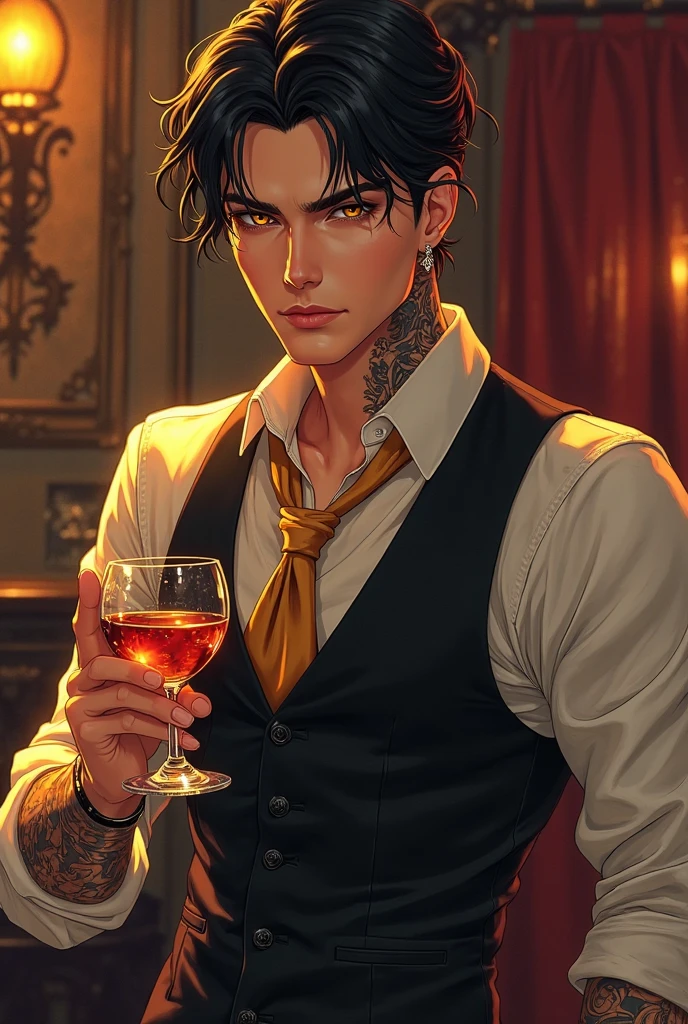(an androgynous male assassin:1.1),wild black hair,green eyes,slim,black assassin clothing,in a castle,medium:oil painting,detailed background,moody lighting,vivid colors,dark and mysterious ambiance,ominous atmosphere