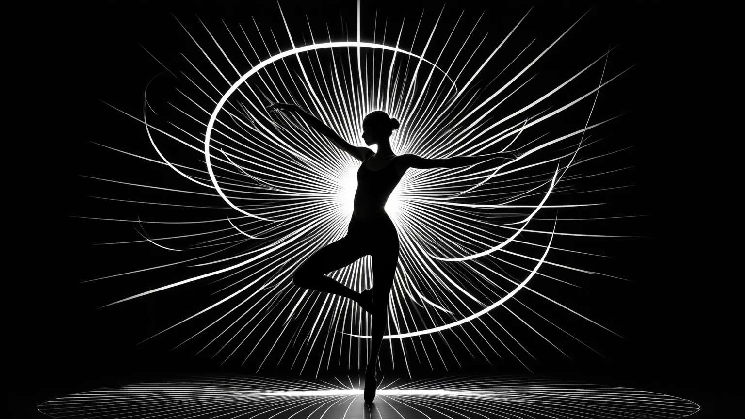 Masterpiece, award-winning photograph, UHD, RAW, (ultra high quality, 8k, intricate details), professional studio photo,(((black and white filter))), full body portrait photo of a beautiful 25 y.o. old european woman dancing before a ((((geometrical art installation inspired by Victor Vasarely)))),wearing a short white silk lace dress, (her body moving in motion), outstrecthed arms, joyfull delighted face, (extra long endless long wavy blonde hair) floating around, skinny fit body, standing in ((various sexy dynamic poses)),perfect curved body, natural tight breasts, nice legs, (real human hands with five fingers), mesmerizing body movements, graceful poses, in the background (geometrical patterns:1.32), (contemporary art), contrasting light and shadows, black and white photography, artistic expression, intense emotions, dramatic compositions, high contrast, best shadow, best quality, monochromatic tones, evocative and sensual, masterful artistry, captivating details, minimalist aesthetic, intense focus on the human form, intricate body positions, subtle lighting, beautifully captured emotions, merging elation and pleasure, (best quality, 4k, highres, masterpiece:1.2), dramatic lighting, phenomenal black and white portraits.