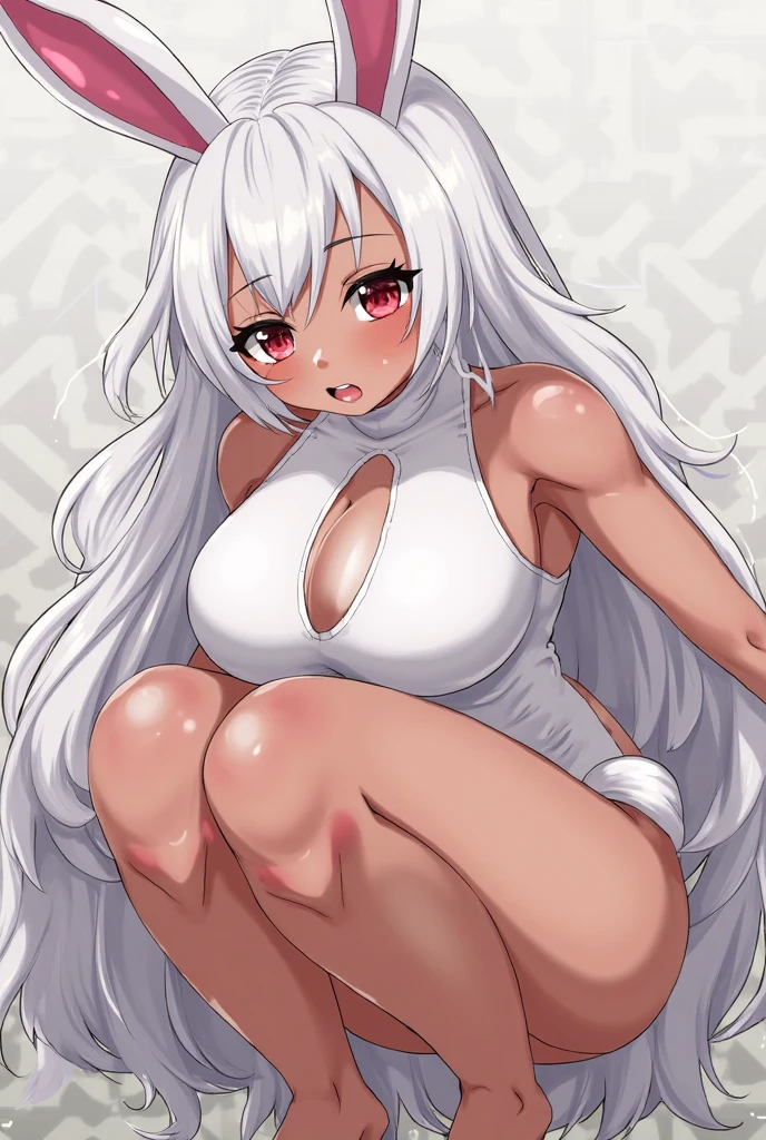 Masterpiece, High quality, High quality of art, anime lineart, 1girl,white hair, black eyes, white eyebrow, red eyeshadow, Tall, big hips, big chest, very blush, white hearts in eyes, in future base, looking at viewer, smile, white skin, naked, fluffy white pussy, big nipples, hairy pussy, In the database of the future somewhere in Antarctica, white pussy, white pussy hair, Virgin pussy, A pussy like a agers, tight and closed pussy