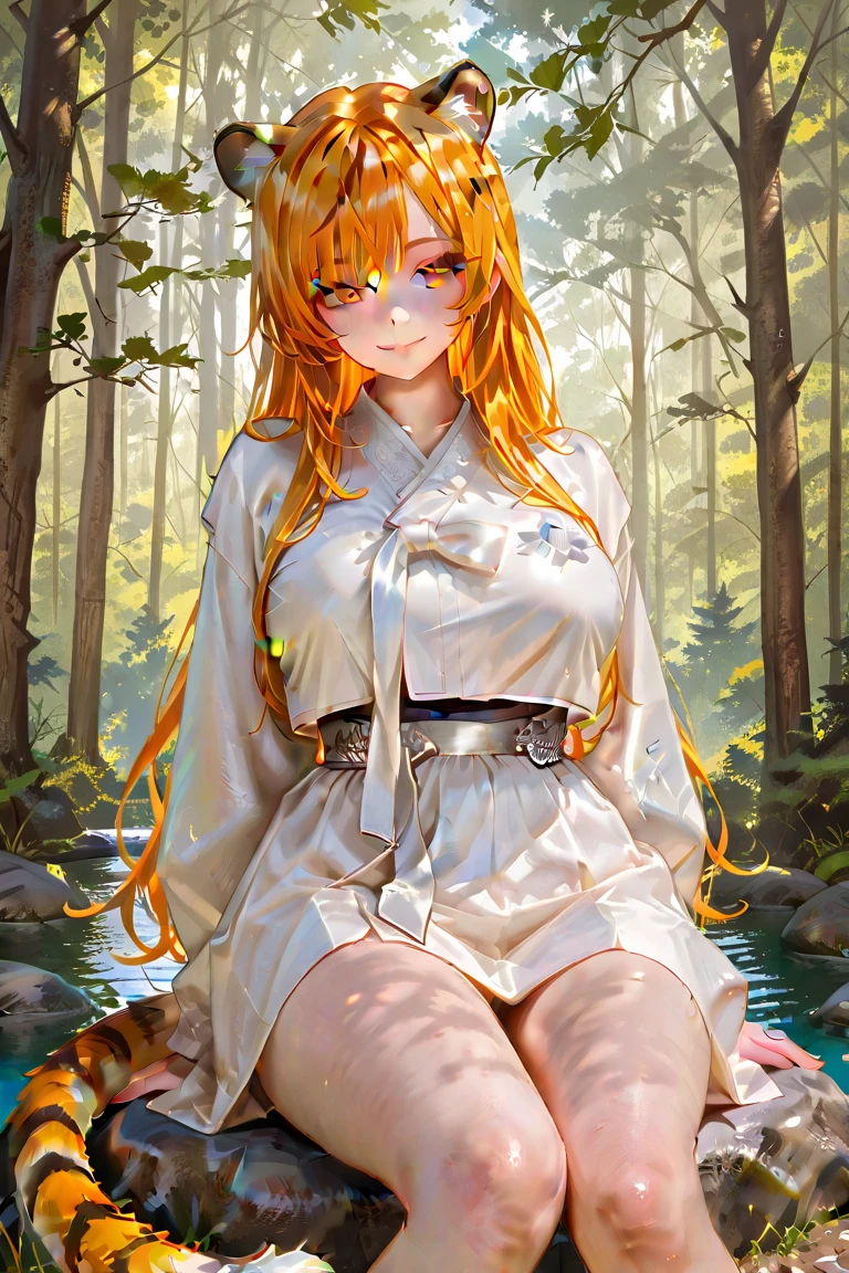 Orange long hair、hime-cut、Golden Eyes、eye glasses、ssmile、early girls、flat chest、Thin pubic hair、Beautiful open legs、grass field