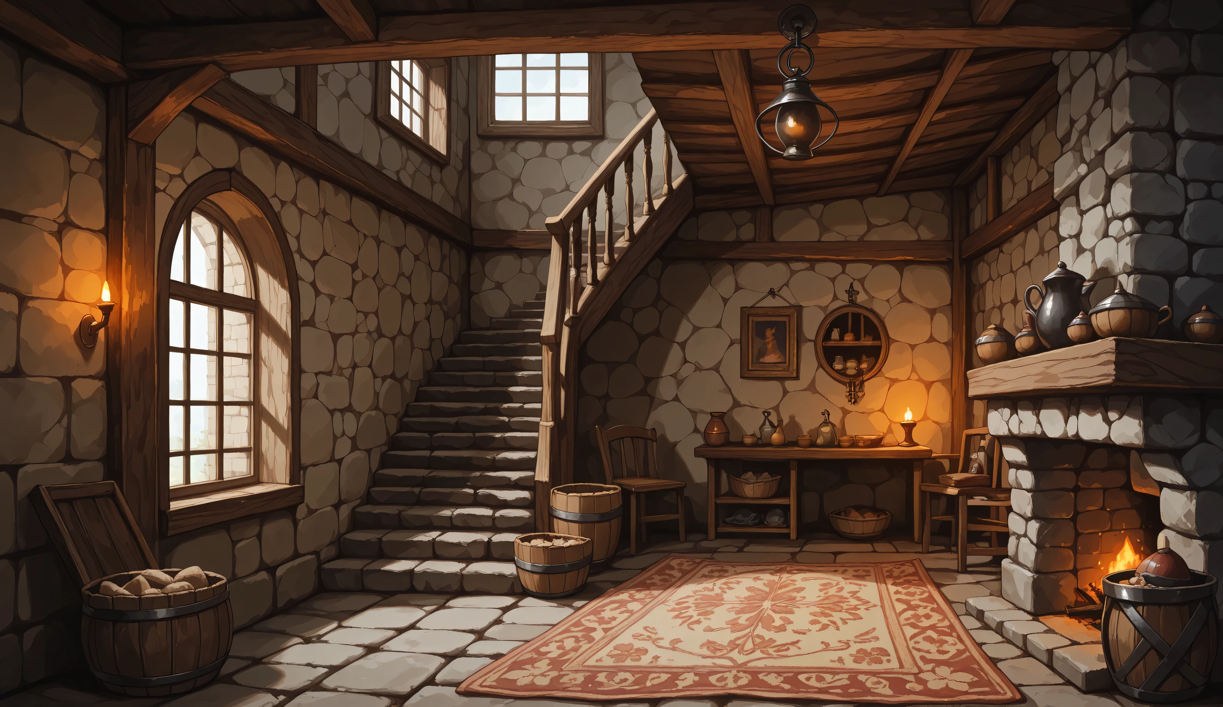 medieval humble house hall staircase