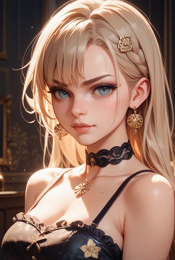  Beautiful sexy cool edgy  tall, slim, fit woman, intricate and highly detailed, big firm heavy breasts, deep cleavage, bob silver hair, body chain, diamond jewelry, sparkly, shiny, wlop, round premium , sexy , amazing boobies