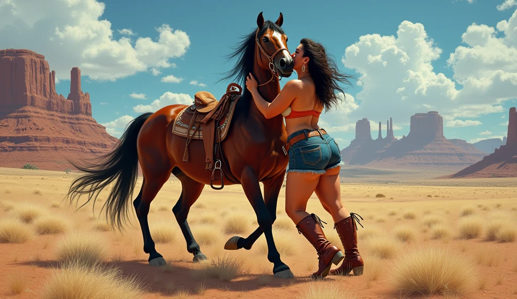 a sexy brown voluptuous big ass, freaky big booty, bikini native american girl, wearing accesories in the arms and legs, with kart market buying things in a mart, artistic composition, masterpiece photo
