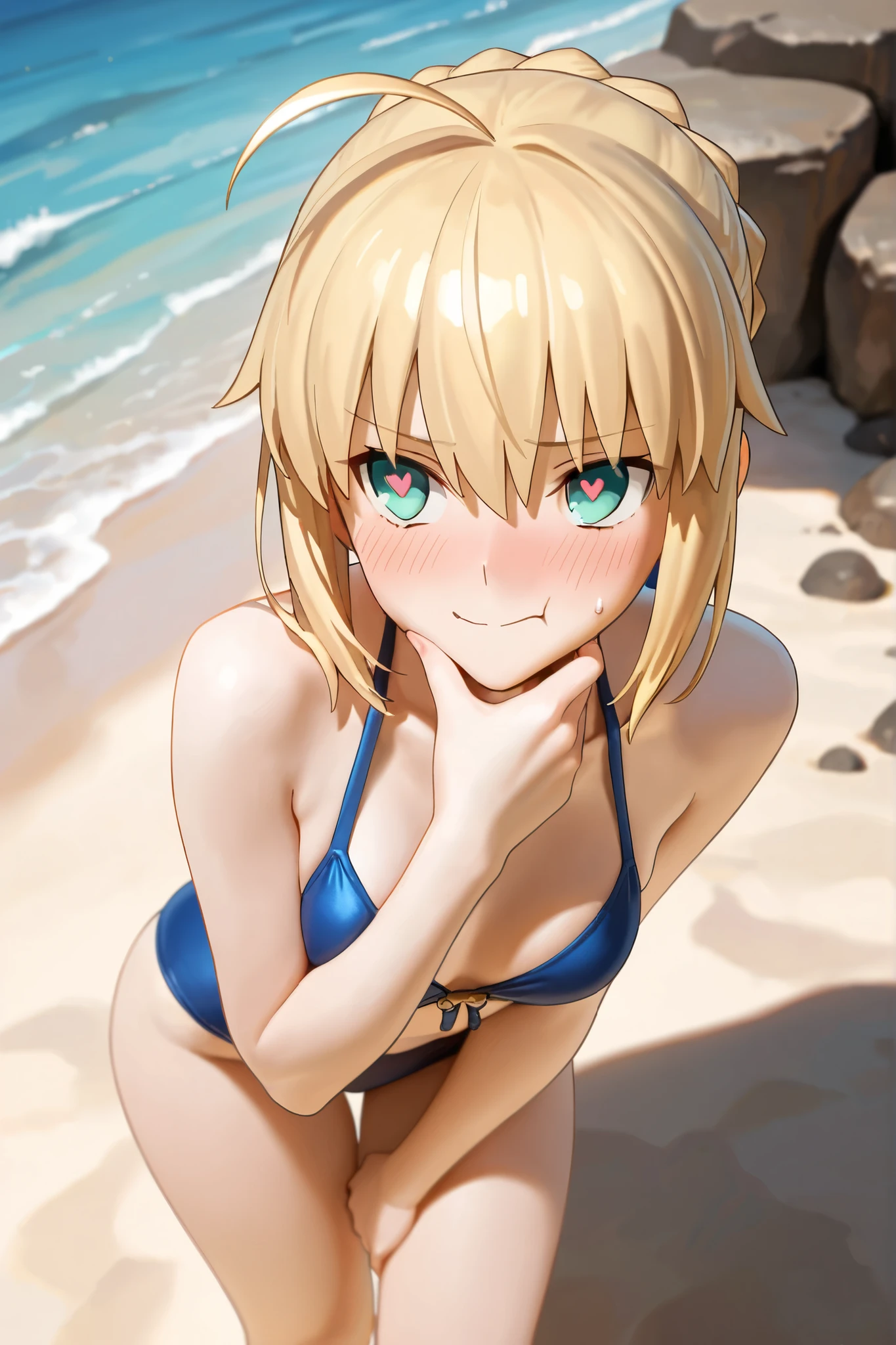 1 girl, fgomordred, modred, (green eyes:1.5), blonde hair, ponytail, short hair, scrunchie, red scrunchie, hair scrunchie, (small chest:1.2), BREAK blonde hair, red bikini,bikini, stading, BREAK looking at viewer, BREAK beach, sand, sea BREAK (masterpiece:1.2), best quality, high resolution , unity 8k wallpaper, (artwork: 0.8), (beautiful detailed eyes: 1.6), extremely detailed face, perfect lighting, extremely detailed CG (perfect hands, perfect anatomy),on all fours