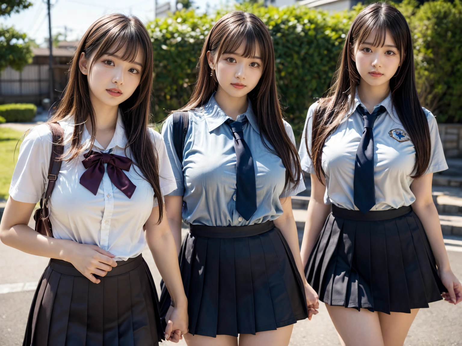 (RAW photo, 4k, masterpiece, high resolution, extremely complex) (realistic: 1.4), cinematic lighting
((2 girls, 2 schoolgirls)),Slam Dunk's,blushing,((innocent)),bright eyes,round eyes,blunt bangs,(straight hair:1.3),black hair,large breasts,wide hips,Summer Noon, ,Hot, (Best Quality), (Highres), (an Extremely Delicate and Beautiful),(Beautiful 8k face),(Brown eyes),short bob hair,( spectators),(gigantic breasts),(Play with each other,Touching each other's bodies,Touching the body),(Japanese high school uniform:1.3),blue skirt,(reality),bright lighting,(The background is a luxury hotel room)