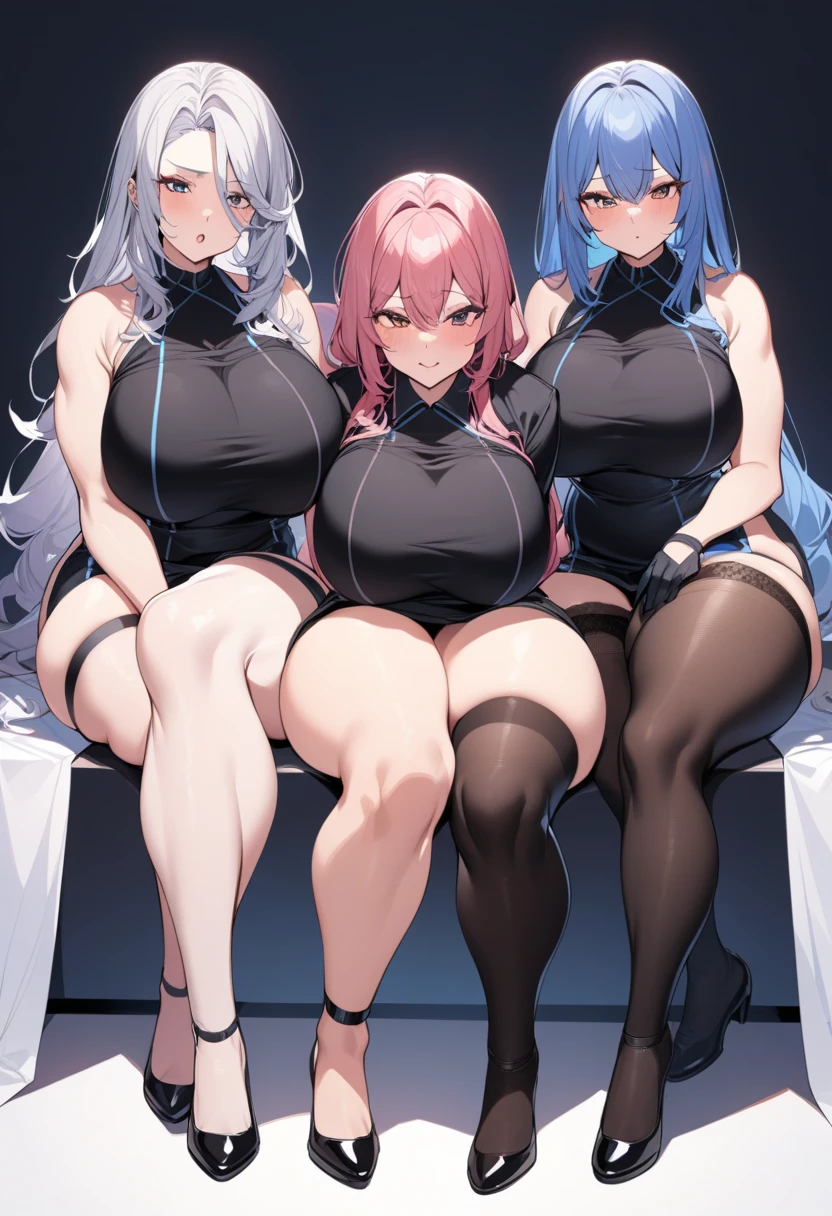 4girls、bunny girl、white rabbit ears、wrist cuffs、black leotard、sagging breast、(milf、Mature Woman:1.3)、Black fishnet stockings、garter belt、blue_archive、Halo、casino、casino、casinoテーブル、Black high heels
