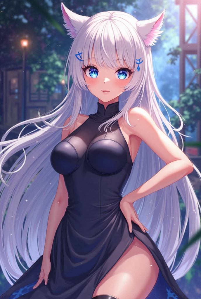 The arrival of spring、big butt、 (alone:1.5,)Super detailed,bright colors, very beautiful detailed anime face and eyes, look straight, ;d, shiny_skin,girl, ((silver long hair,Inner color is red 、forehead is exposed.、green eyes、、shiny hair, delicate beautiful face, blush、(turquoise eyes), White skin, Valletta, earrings,、blue flower field、three point black lace swimsuit、Lace long skirt、twin tails