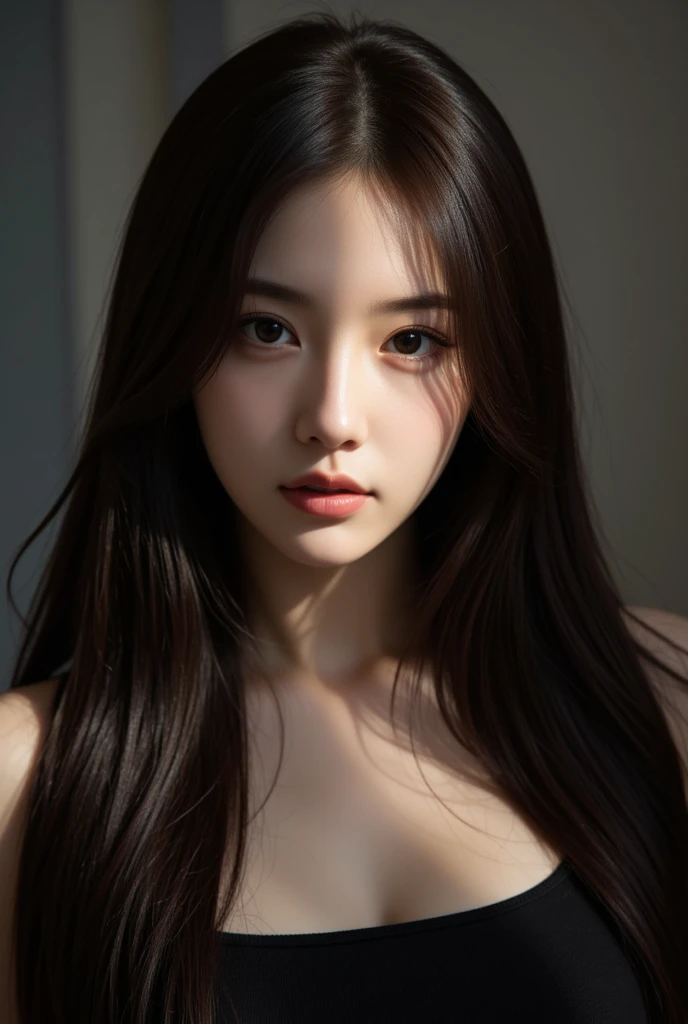 there is a woman with long black hair posing for a picture, jennie blackpink, pintura digital sensual, arte digital. @mariomaniacdude, beautiful chinese model, detailed face of a Asian girl, beautiful Asian girl, #1 pintura digital de todos os tempos, # 1 pintura digital de todos os tempos, Asian girl, beautiful asian woman, an Asian woman