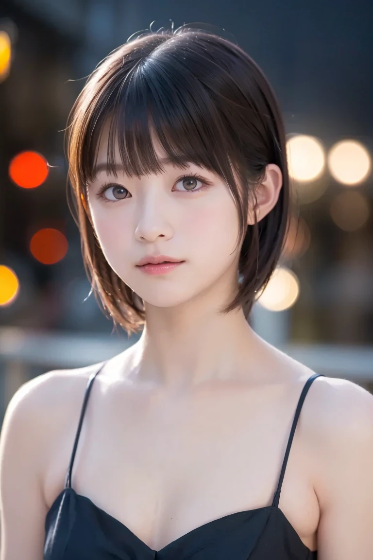 (1 nogizaka girl,15years old face,raw photo,photo realistic:1.5),(best quality, high quality,HDR, highest quality,ultra high resolution,high resolution,high res,ultra high difinition,huge file size,8K,2K wallpaper,8K wallpaper,high quality texture,amazing,an extremely delicate:1.4),one girl, Japanese famous idol,cute face,small face,absurd,ridiculous,incredibly ridiculous,blurry background,(goddess costume,short hair,cleavage,erect nipples,no makeup:1.2),medium skin,beautiful skin,detailed skin,black hair,silky hair,black eyes,Japanese nose,5-fingers,(Light Particles, Lens Flare, Luminous Particles: 0.7),looking at viewer,bright lighting,professional lighting,girl