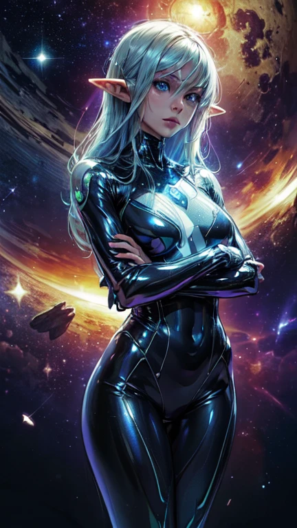 (masterpiece:1.2, Highest quality,Highest quality),(Very detailed:1.3),8K,wallpaper,Ultra-fine painting,Narrow your focus,Physically Based Rendering,(((Medusa, snake monster body, human face and upper body))),(woman,Beautiful Face,Shiny skin,Beautiful Hands,Great hands),(Her hair is made up of countless tiny snakes),(((Snakeskin bodysuit))),(((The body has snake scales))),(Green Eyes),((Satanic attraction)),((Big Breasts:1.5)),(Thick thighs:1.5),(((betterhand))),((((The background is a contrast of black, grey and blue:1.5)))),Sexy pose,(front:1.5),(Looking at me),(((Wicked Smile:1.2)))